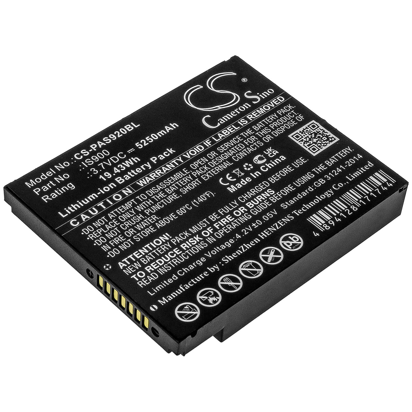 Li-ion Battery fits Pax, A920 3.7V, 5250mAh / 19.43Wh Payment Terminal Cameron Sino Technology Limited