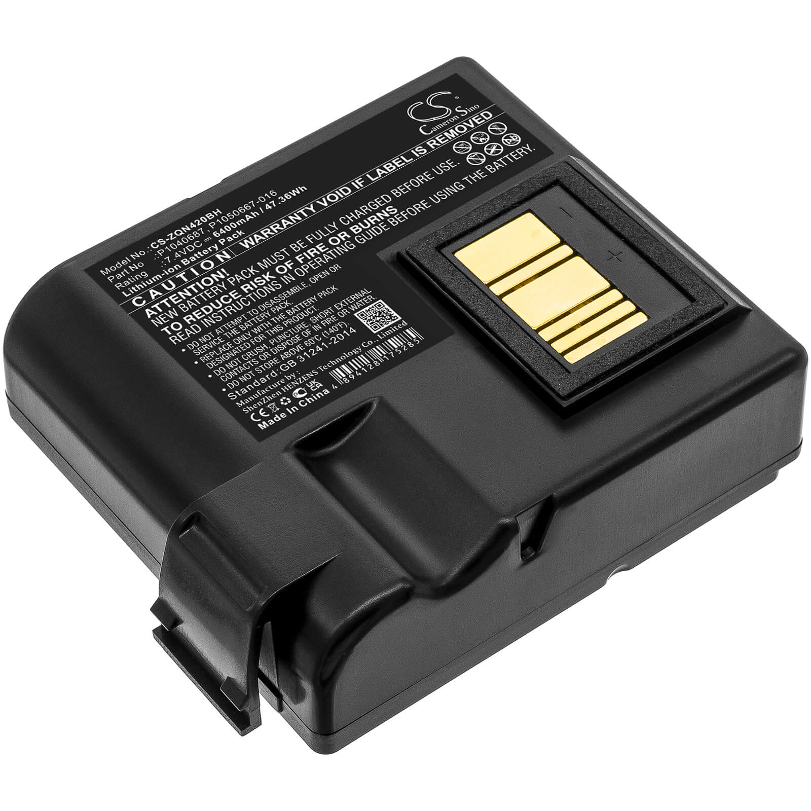 Li-ion Battery fits Zebra, Qln420, Zq630 7.4V, 6400mAh / 47.36Wh Portable Printer Cameron Sino Technology Limited