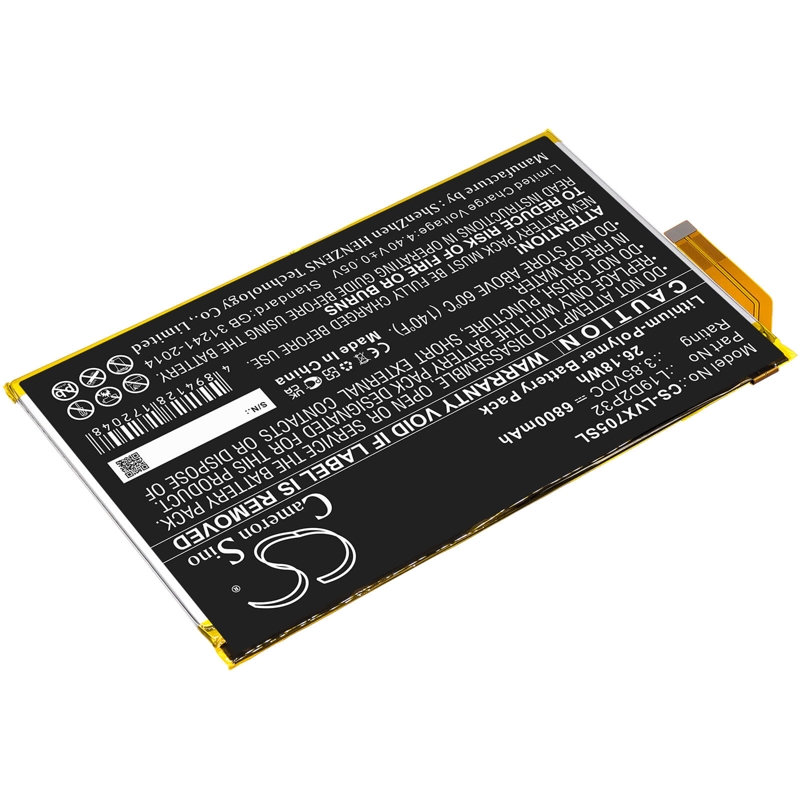 Li-Polymer Battery fits Lenovo, Yoga Smart Tab, Yt-x705f 3.85V, 6800mAh / 26.18Wh Tablet Cameron Sino Technology Limited