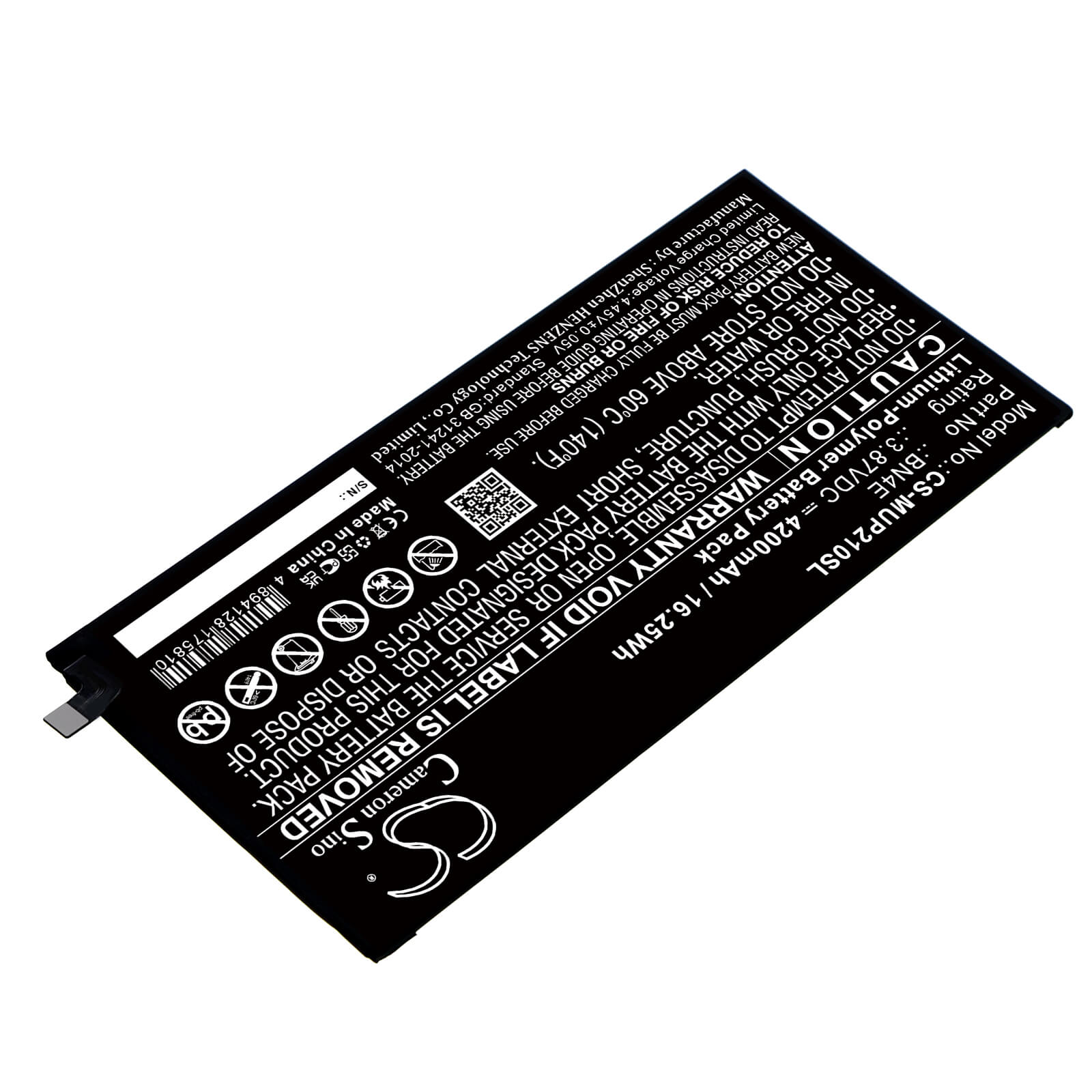 Li-Polymer Battery fits Xiaomi, 21051182g, Mi Pad 5 3.87V, 4200mAh / 16.25Wh Tablet Cameron Sino Technology Limited