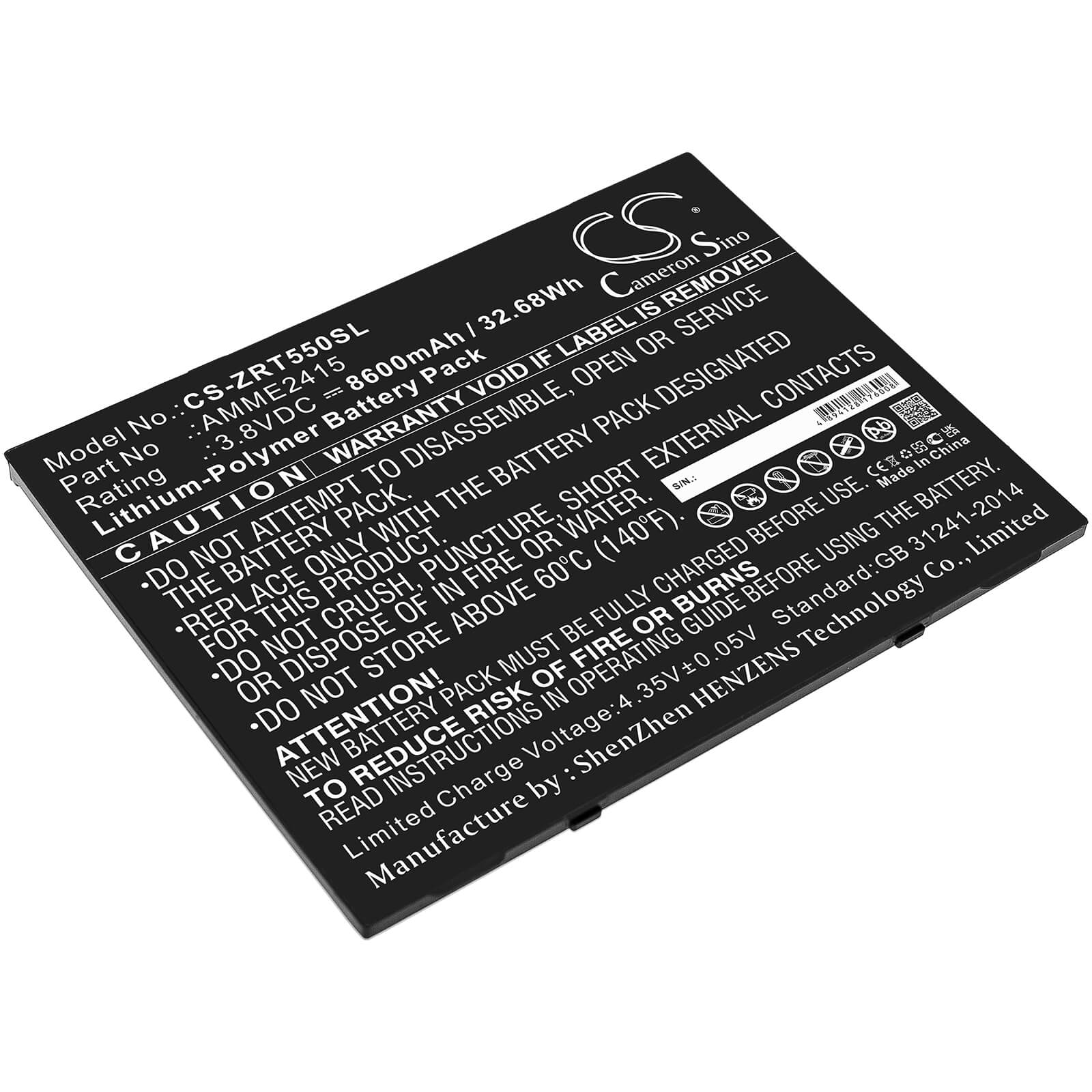 Li-Polymer Battery fits Zebra, Et50, Et55 3.8V, 8600mAh / 32.68Wh Tablet Cameron Sino Technology Limited