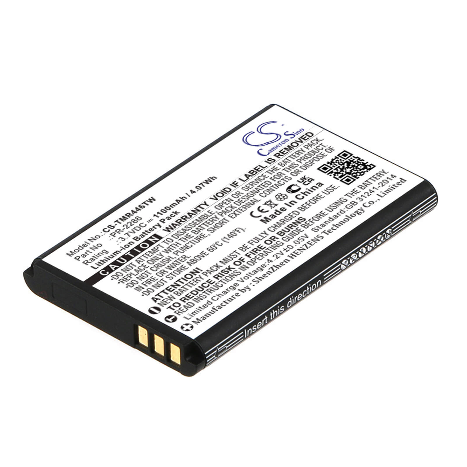 Li-ion Battery fits Team, Tecom-ps Freenet, Tecom-ps Pmr 446 3.7V, 1100mAh / 4.07Wh Two-Way Radio Cameron Sino Technology Limited