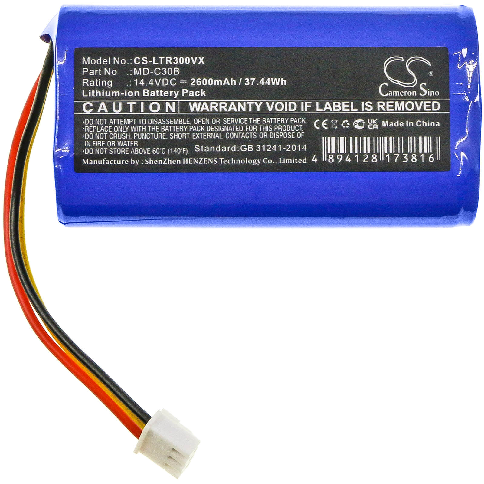 Li-ion Battery fits Liectroux, C30b, C30b 2d 14.4V, 2600mAh / 37.44Wh Vacuum Cameron Sino Technology Limited