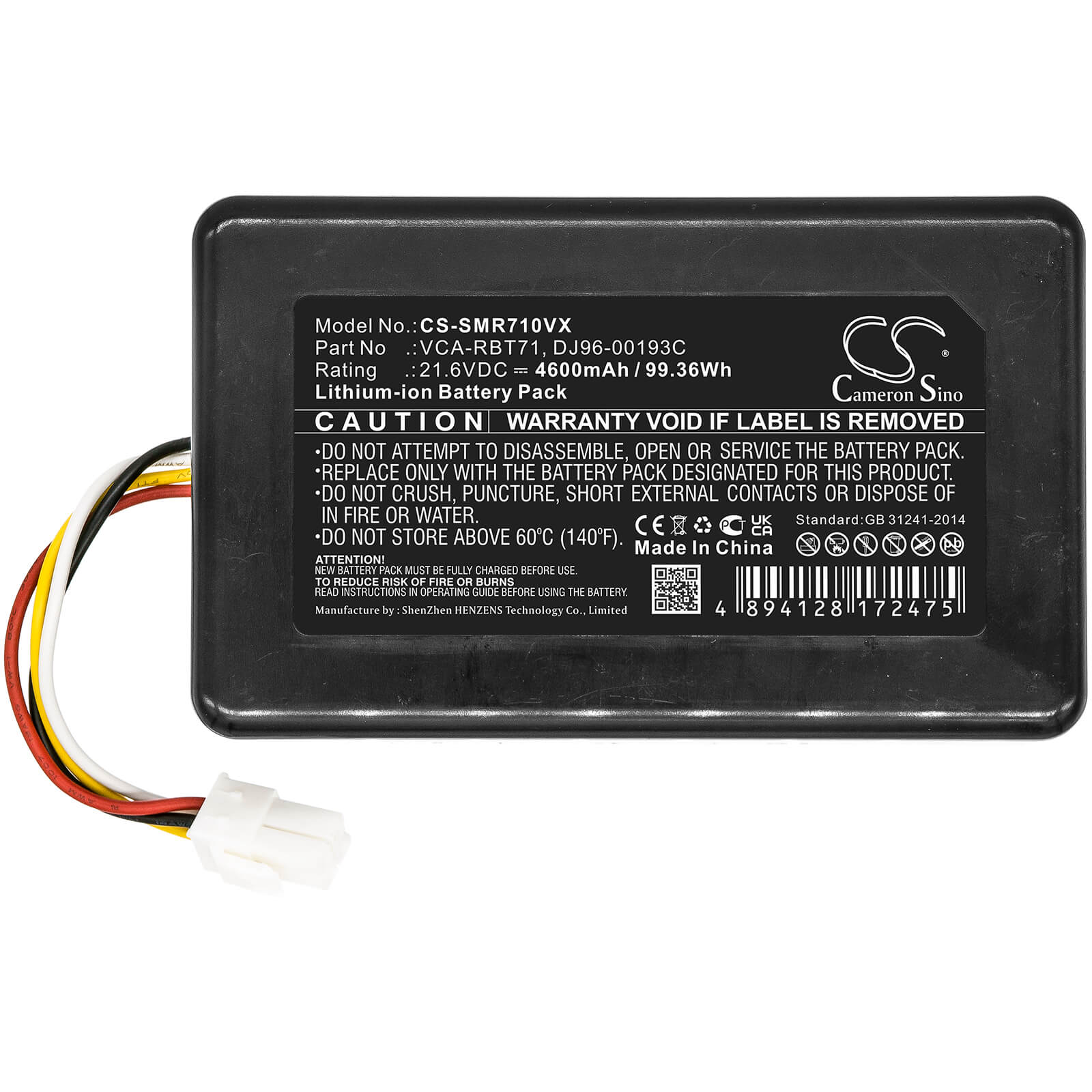 Li-ion Battery fits Samsung, Powerbot R7040, Sr10m701puw 21.6V, 4600mAh / 99.36Wh Vacuum Cameron Sino Technology Limited
