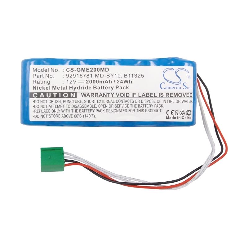 Ni-MH Battery fits Ge, Dash 2000, Dash2000, Marquette Medical Systems Dash 2000 12.0V, 2000mAh Medical Cameron Sino Technology Limited