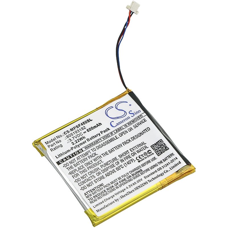 Li-Polymer Battery fits Sandisk, Sansa Smdx10r-8192k-p70, Sansa View, Sansa View 16gb 3.7V, 600mAh Media Player Cameron Sino Technology Limited