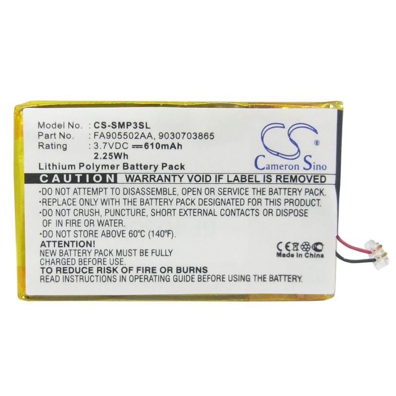 Li-Polymer Battery fits Samsung, Yp-p3, Yp-p3cb/xsh, Yp-p3jcb/xaa 3.7V, 610mAh Media Player Cameron Sino Technology Limited (Suspended)