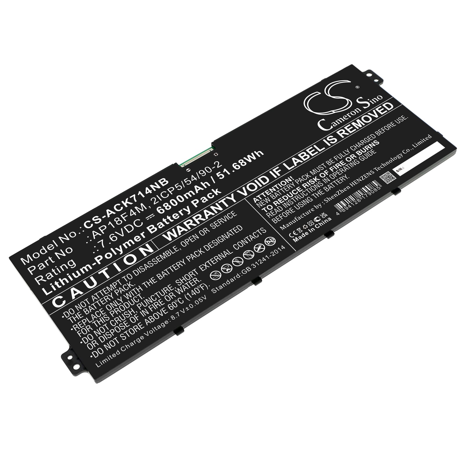 Li-Polymer, Notebook, Laptop Battery fits Acer Cchromebook 715 Cb715-1w-57cc, Chromebook 714 Cb714-1w-3313, 7.6V, 6800mAh Notebook, Laptop Cameron Sino Technology Limited