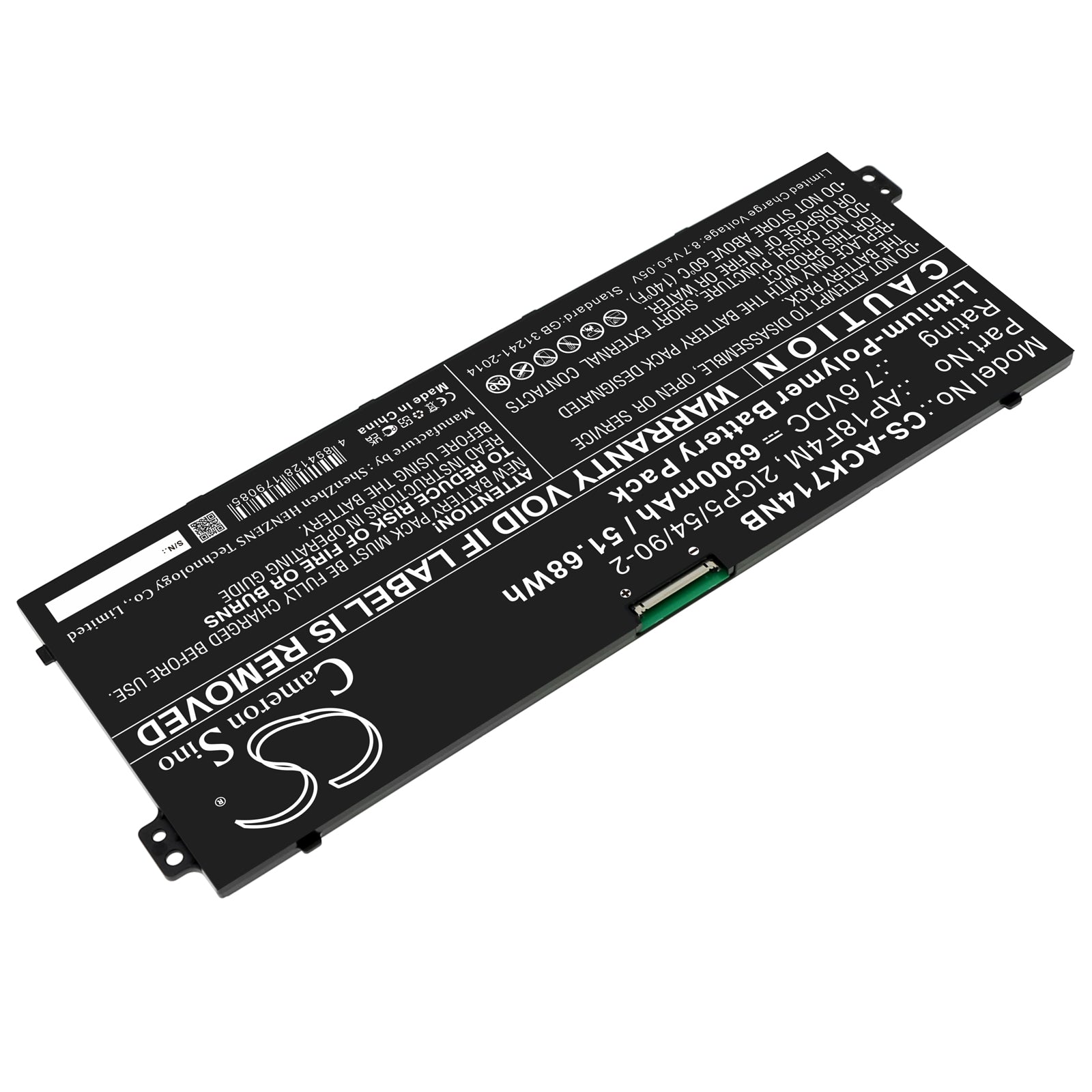 Li-Polymer, Notebook, Laptop Battery fits Acer Cchromebook 715 Cb715-1w-57cc, Chromebook 714 Cb714-1w-3313, 7.6V, 6800mAh Notebook, Laptop Cameron Sino Technology Limited