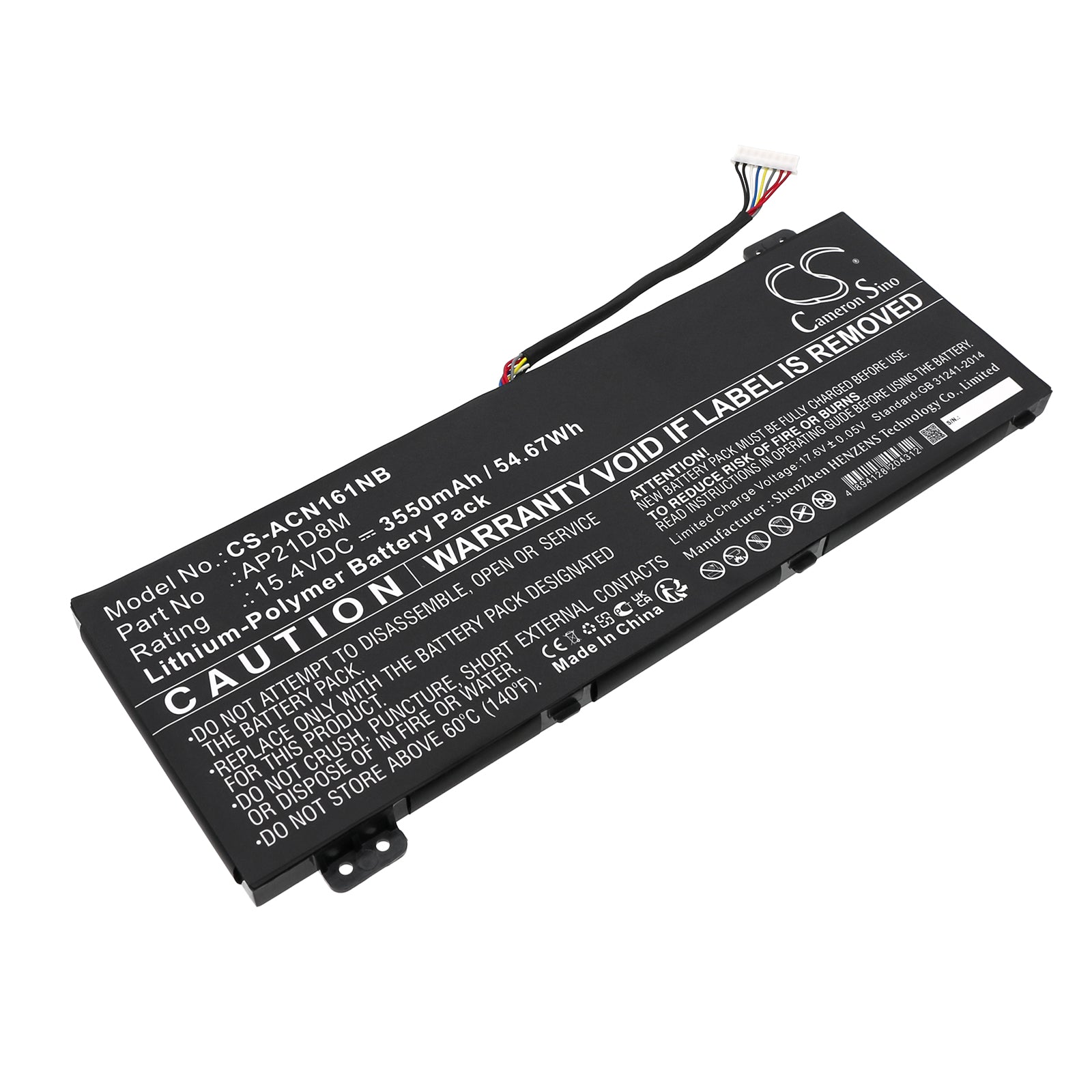 Li-ion, Notebook, Laptop Battery fits Acer An515-47, An515-58, 15.4V, 3550mAh Notebook, Laptop Cameron Sino Technology Limited