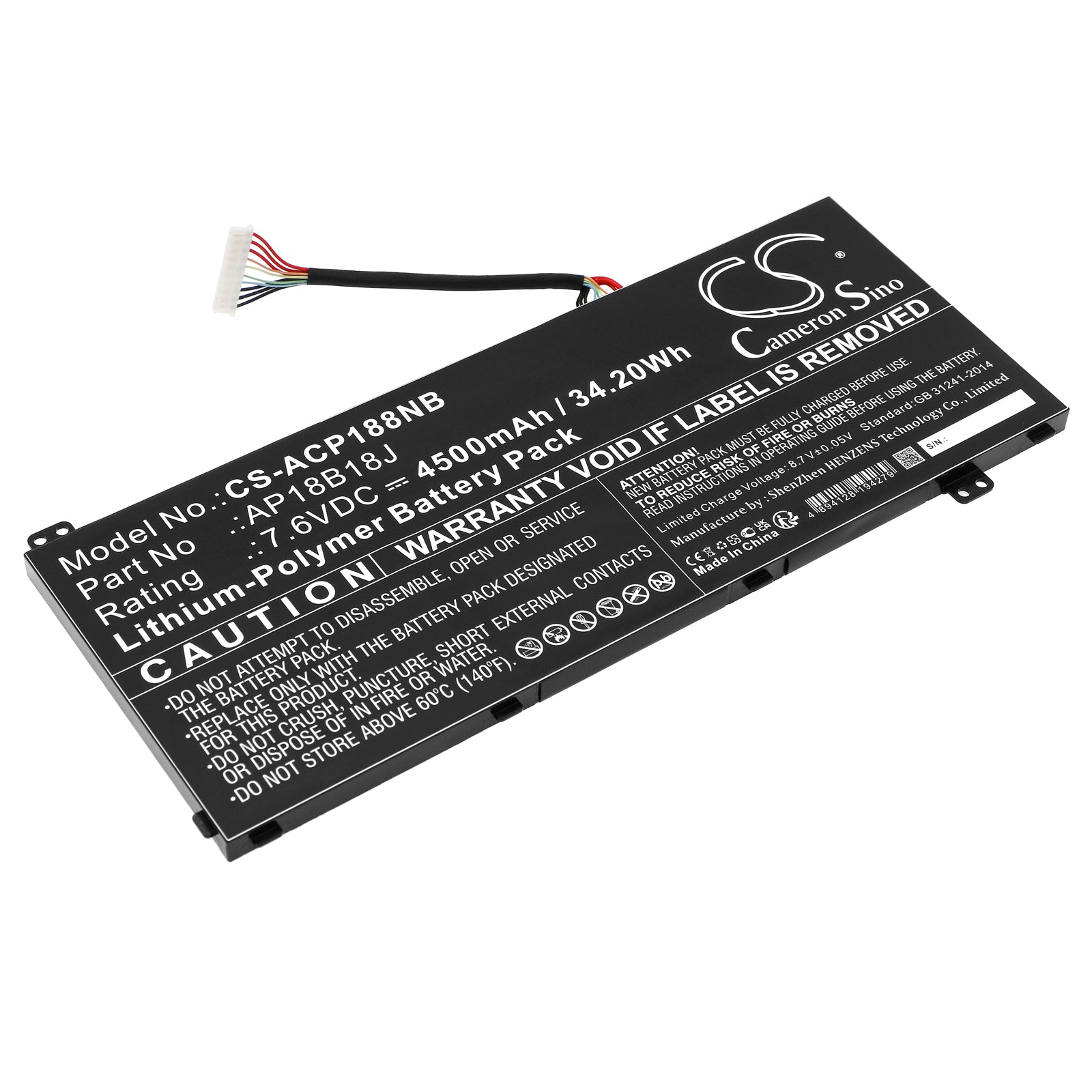 Li-Polymer, Notebook, Laptop Battery fits Acer Aspire 3 A314-32, Aspire 3 A314-32-33, 7.6V, 4500mAh Notebook, Laptop Cameron Sino Technology Limited
