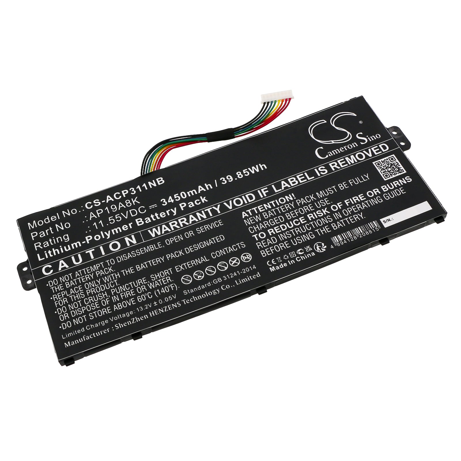 Li-Polymer, Notebook, Laptop Battery fits Acer Chromebook Spin 11 Cp311-1h-c3, Chromebook Spin 11 Cp311-1h-c9, 11.55V, 3450mAh Notebook, Laptop Cameron Sino Technology Limited