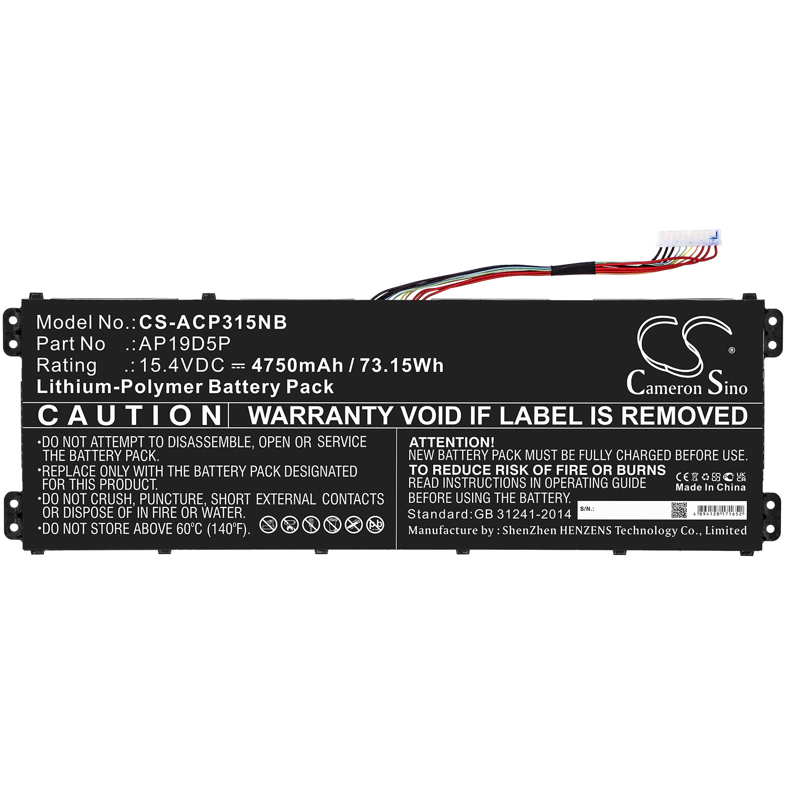 Li-Polymer, Notebook, Laptop Battery fits Acer Conceptd 3 Cn315-71-72j3, Conceptd 3 Cn315-71-74uw, 15.4V, 4750mAh Notebook, Laptop Cameron Sino Technology Limited