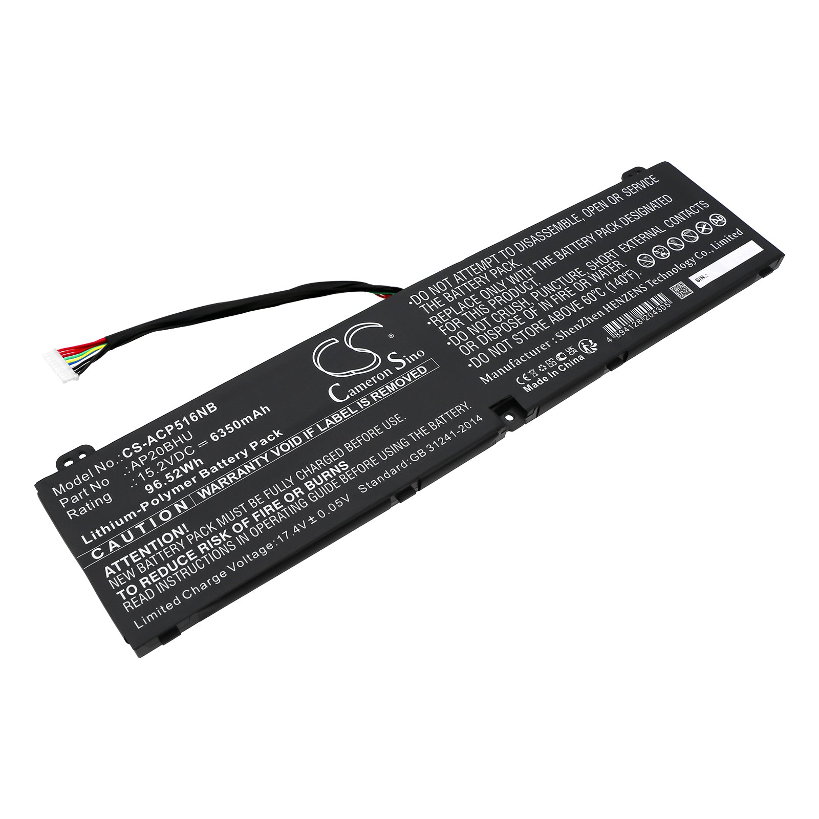 Li-ion, Notebook, Laptop Battery fits Acer Conceptd 5 Cn516-72g, Conceptd 5 Cn516-72g-74kq, 15.2V, 6350mAh Notebook, Laptop Cameron Sino Technology Limited