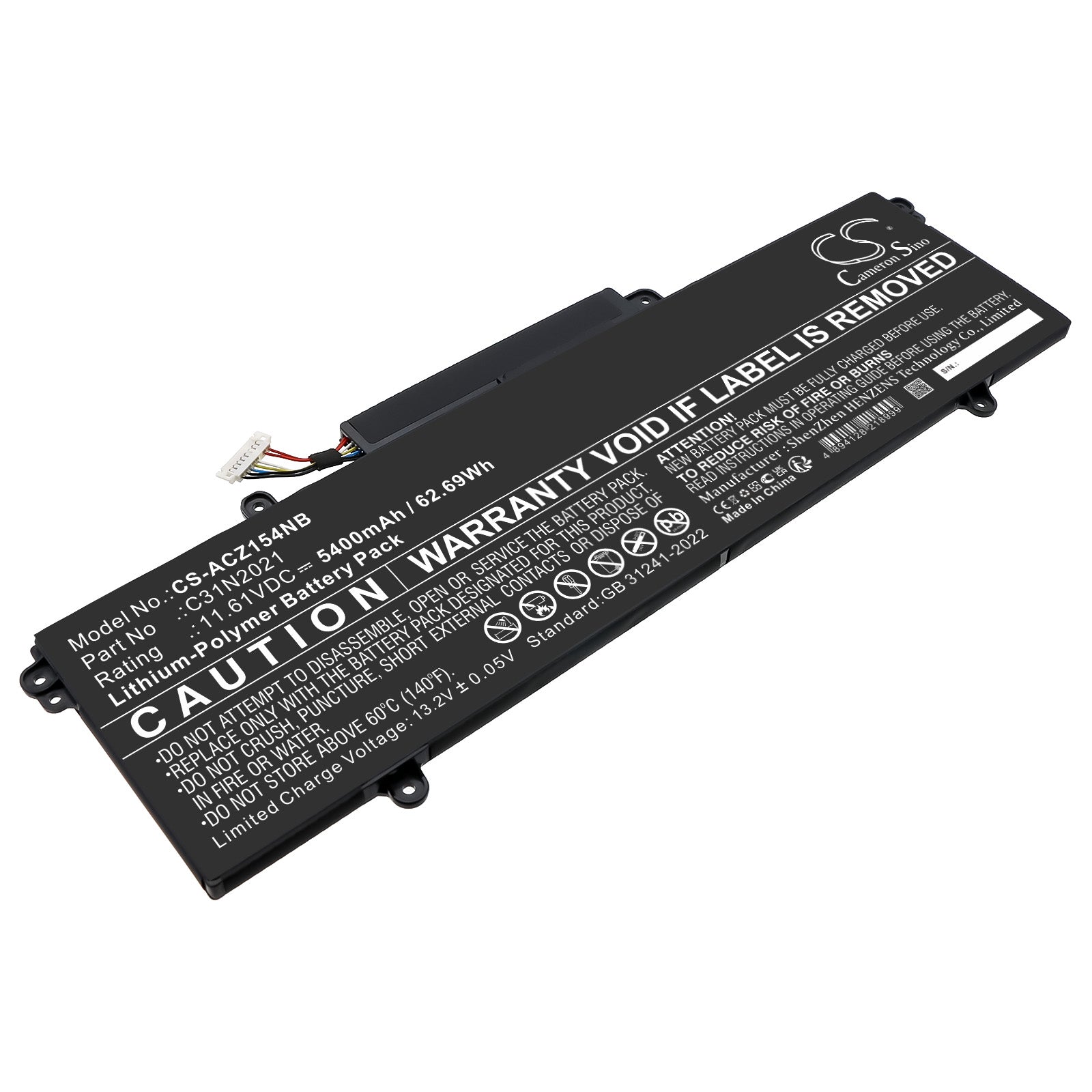 11.61V, Li-Polymer, 5400mAh, Battery fits Asus ZENBOOK 14X OLED UX5401EA-KN511TS, 62.69Wh Notebook, Laptop Cameron Sino Technology Limited