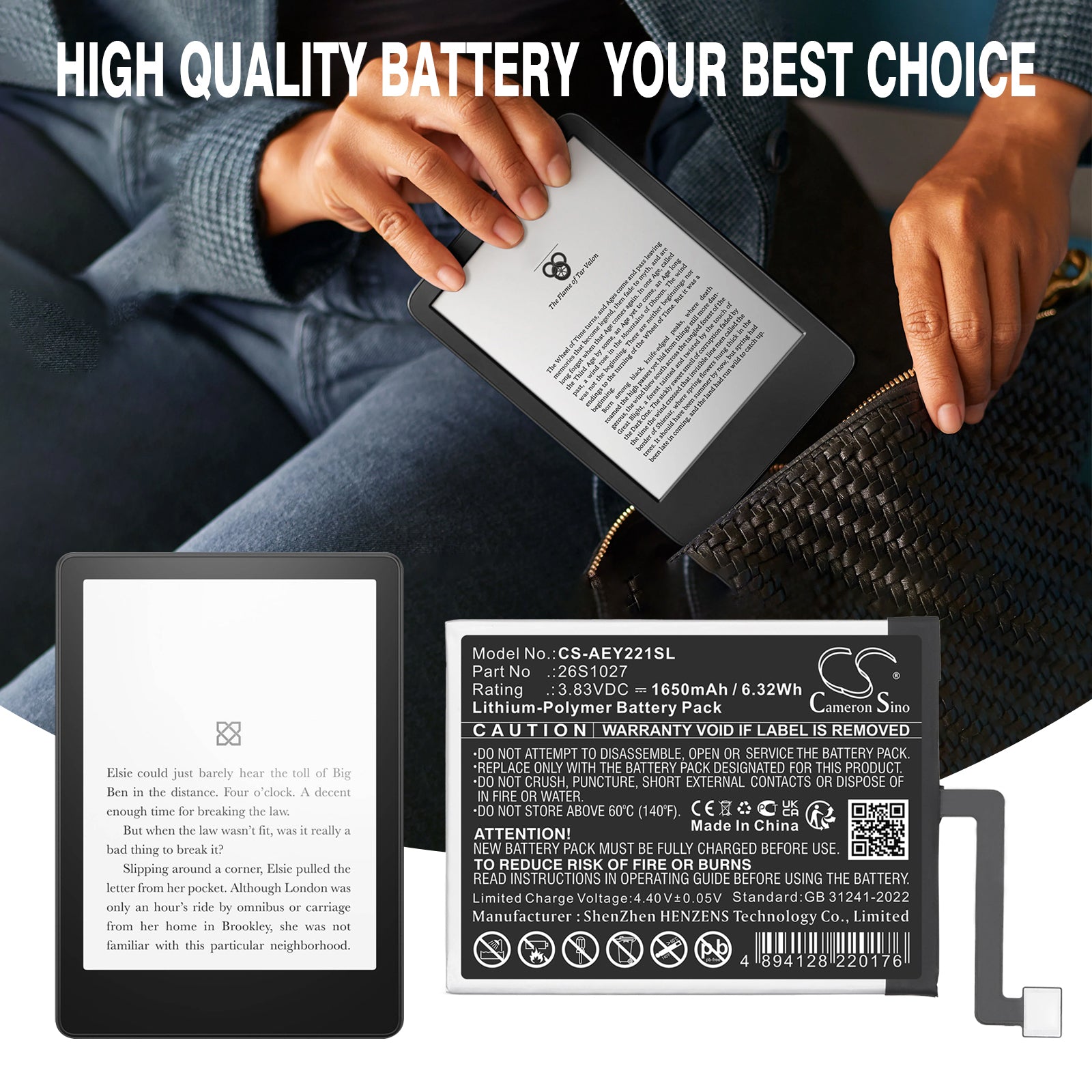 3.83V, Li-Polymer, 1650mAh, Battery fits Amazon Kindle Paperwhite 11th, Kindle Paperwhite 2021, 6.32Wh E-book, E-reader Cameron Sino Technology Limited