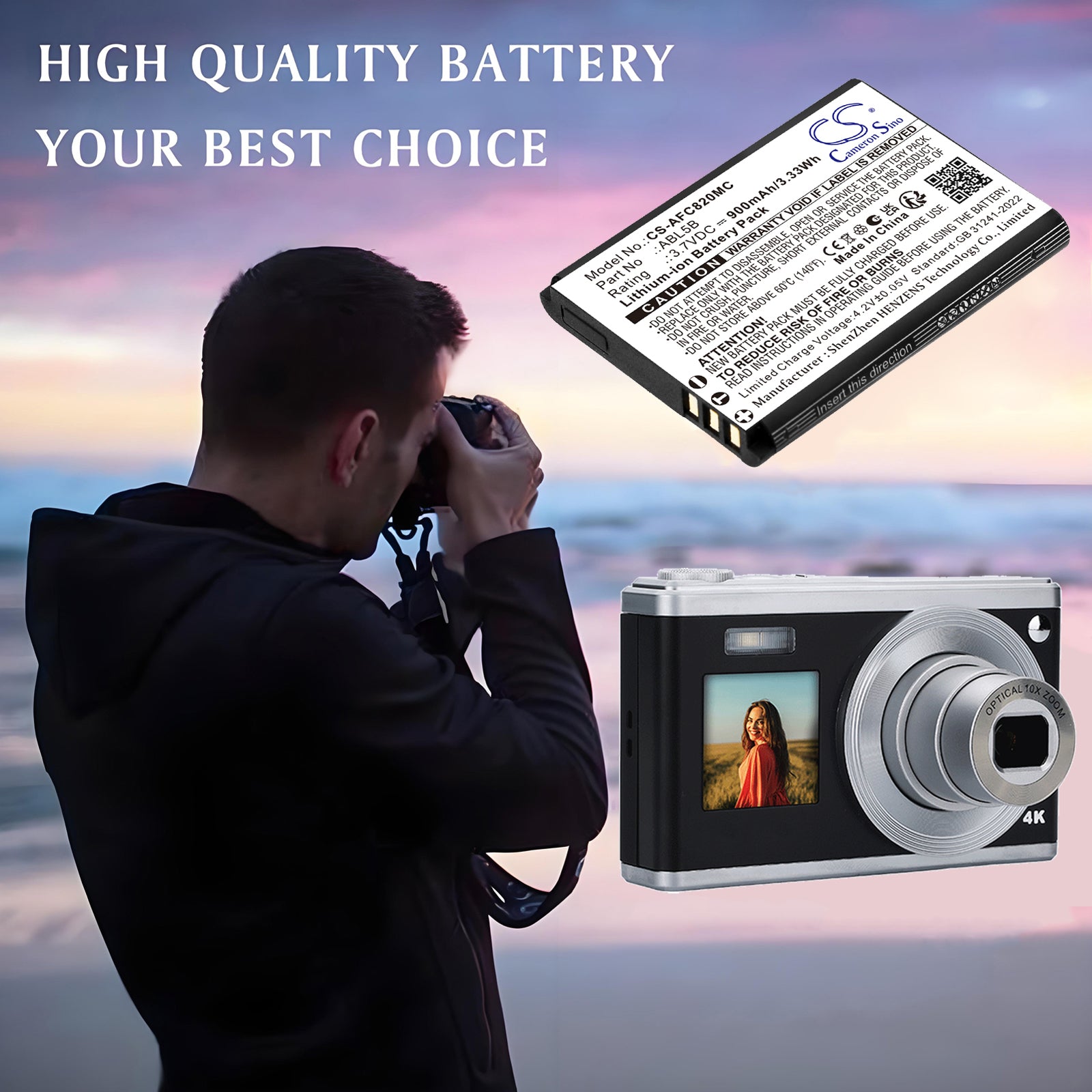 3.7V, Li-ion, 900mAh, Battery fits AgfaPhoto DC8200, DC9200, 3.33Wh Camera Cameron Sino Technology Limited