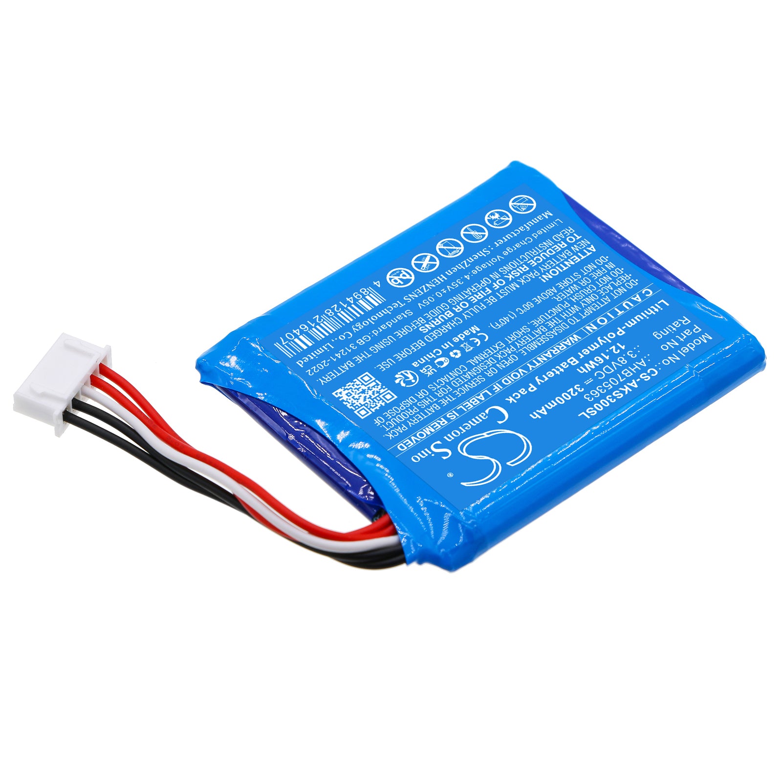 3.8V, Li-Polymer, 3200mAh, Battery fits AKG S30, 12.16Wh Speaker Cameron Sino Technology Limited