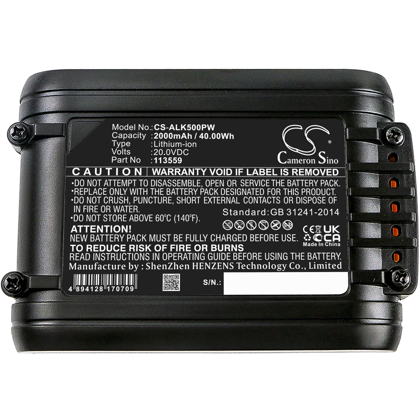 Li-ion, Lawn Mowers Battery fits Al-ko 34.8 Li Lawn Mover, Csa 2020 (113538), 20.0V, 2000mAh Lawn Mowers Cameron Sino Technology Limited