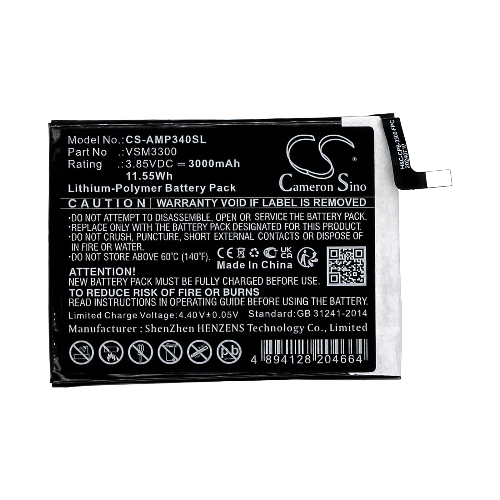 Li-Polymer, Mobile, SmartPhone Battery fits At&t Fusion Z, Maestro Plus, 3.85V, 3000mAh Mobile, SmartPhone Cameron Sino Technology Limited