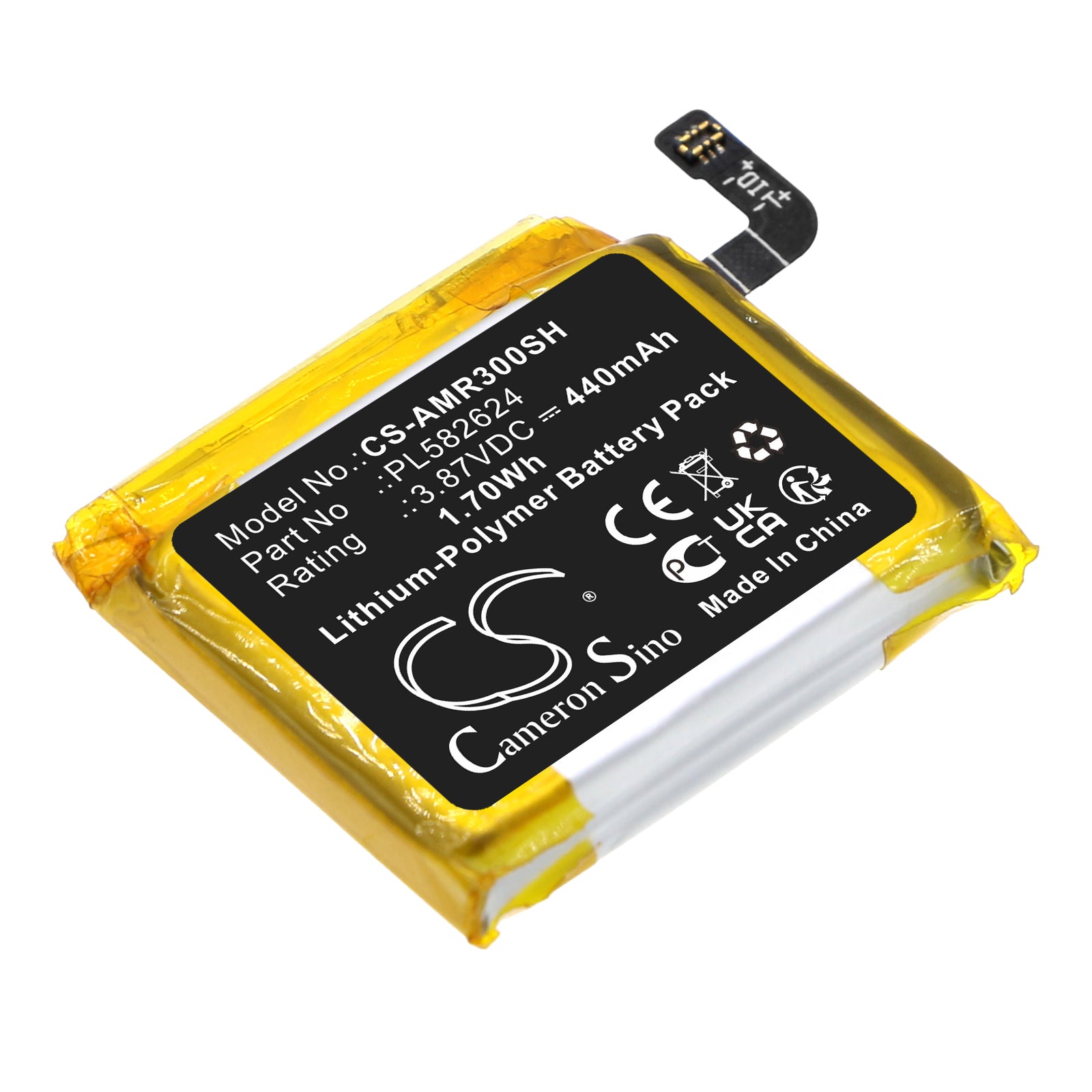 Li-Polymer, Smartwatch Battery fits Amazfit A2039, A2040, 3.87V, 440mAh Smartwatch Cameron Sino Technology Limited