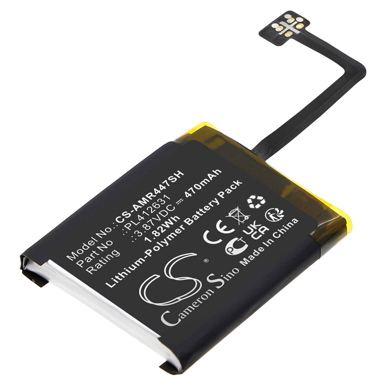 3.87V, Li-Polymer, 470mAh, Battery fits Amazfit GTR 4 47mm, 1.82Wh Smartwatch Cameron Sino Technology Limited