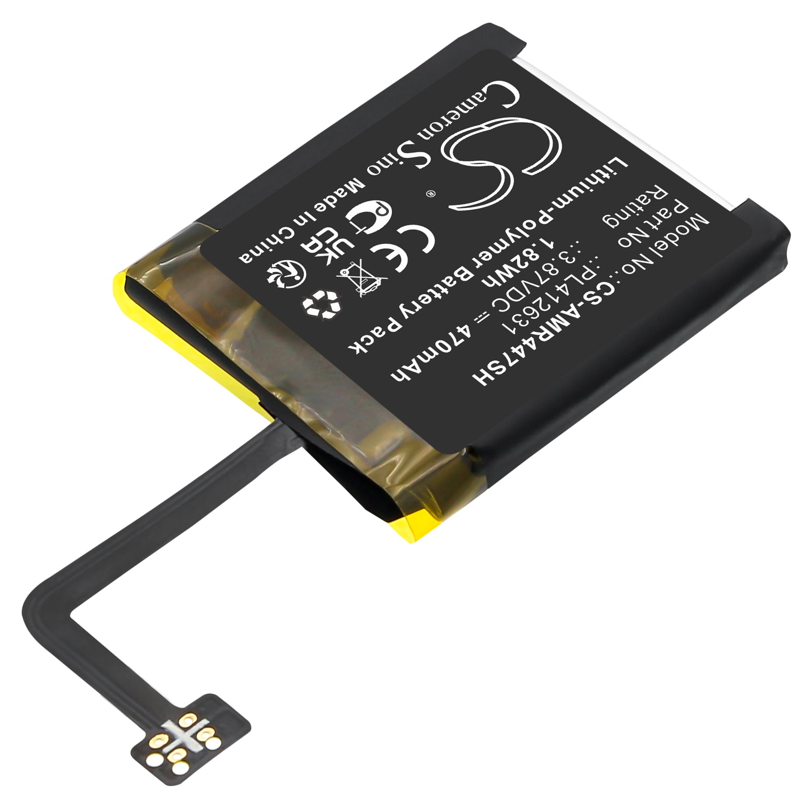 3.87V, Li-Polymer, 470mAh, Battery fits Amazfit GTR 4 47mm, 1.82Wh Smartwatch Cameron Sino Technology Limited