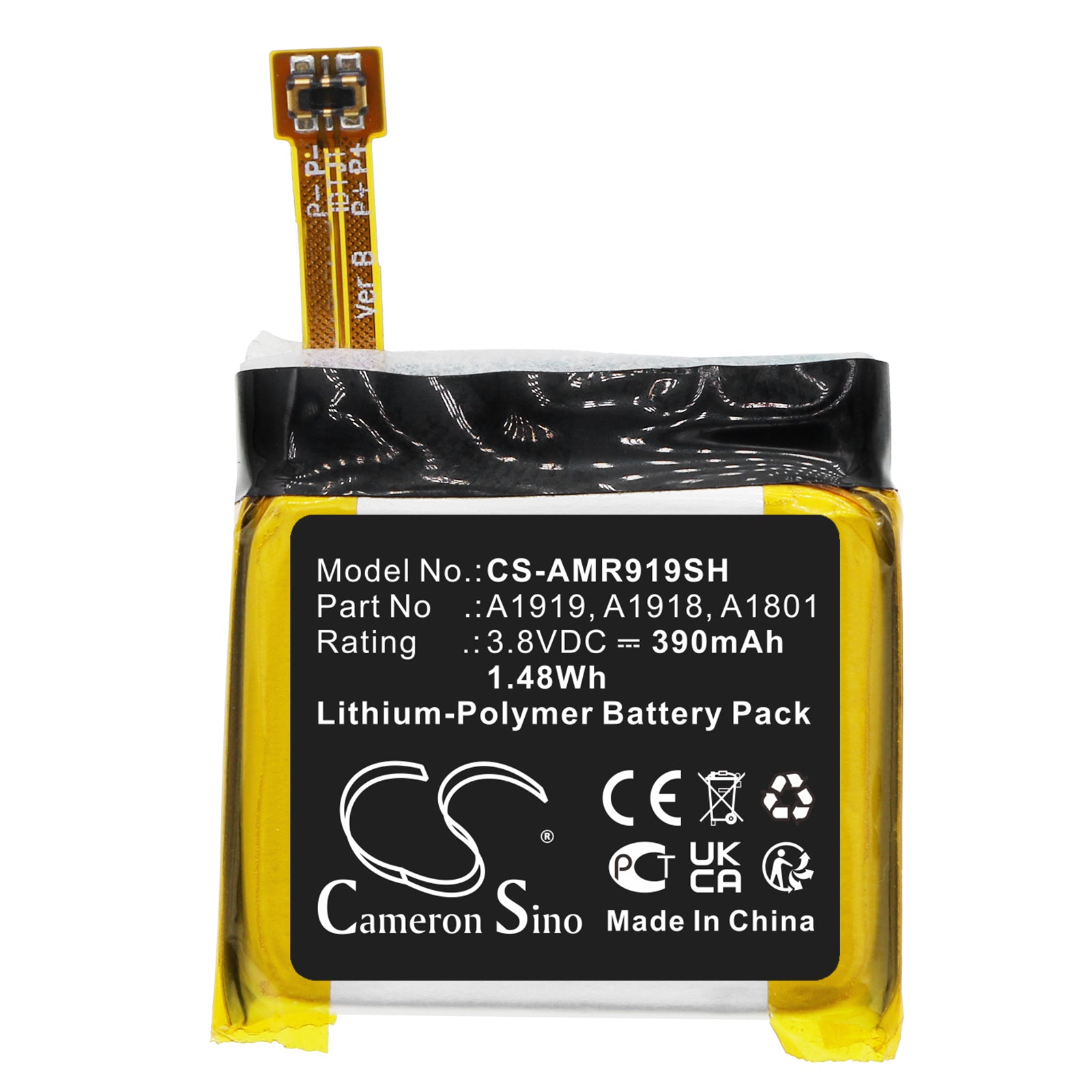 Li-Polymer, Smartwatch Battery fits Amazfit T-rex, 3.8V, 390mAh Smartwatch Cameron Sino Technology Limited