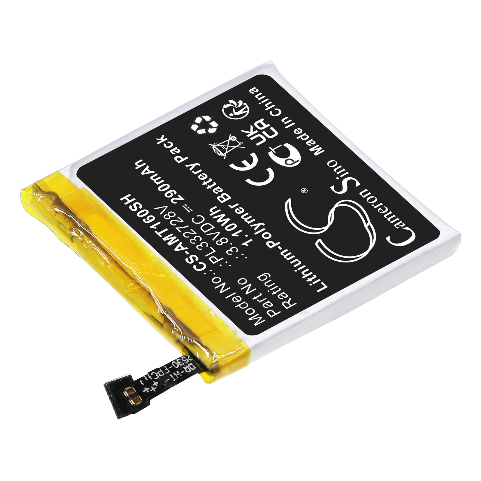 Li-Polymer, Smartwatch Battery fits Amazfit A1609, A1619, 3.8V, 290mAh Smartwatch Cameron Sino Technology Limited