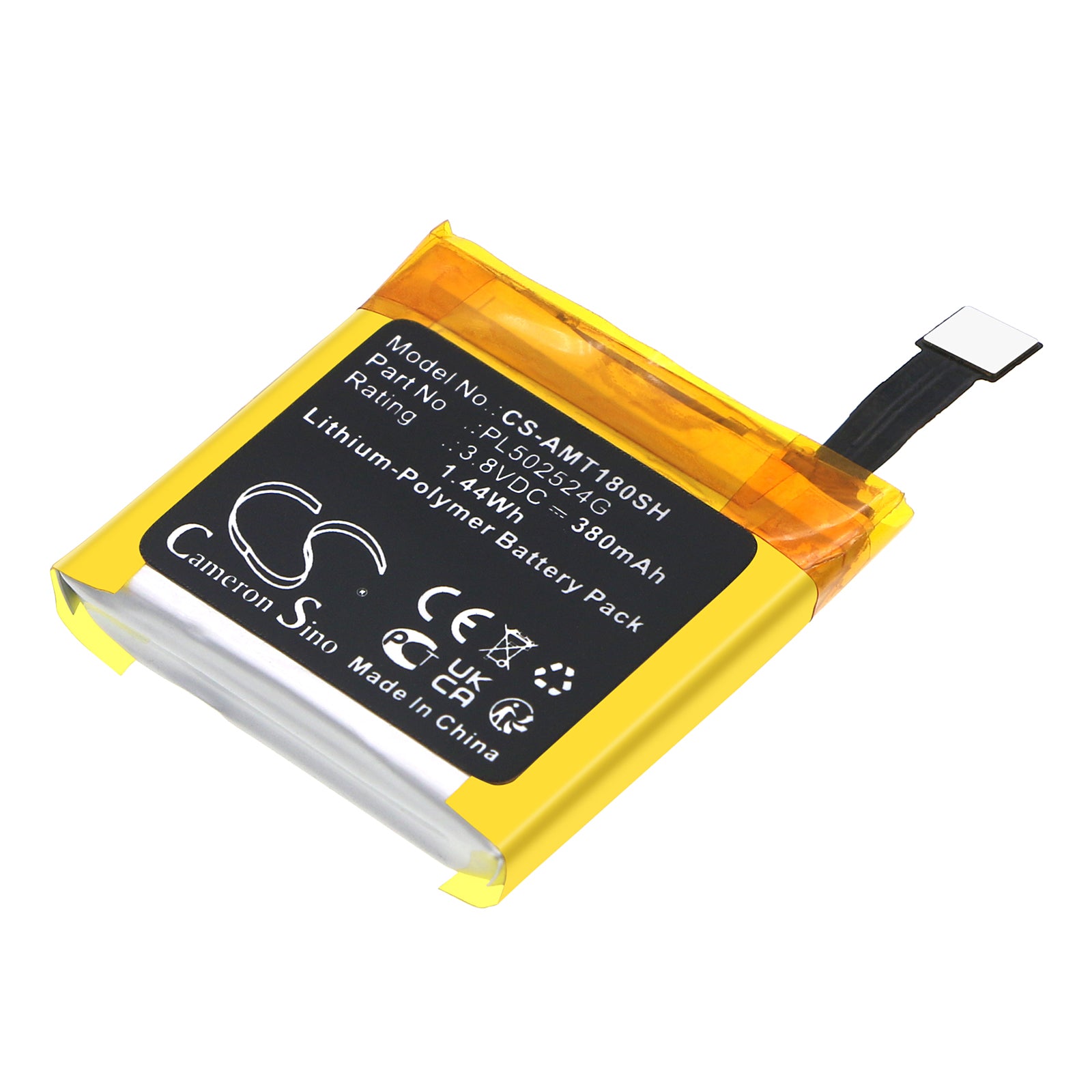 Li-Polymer, Smartwatch Battery fits Amazfit A1801, A1807 Nexus, 3.8V, 380mAh Smartwatch Cameron Sino Technology Limited