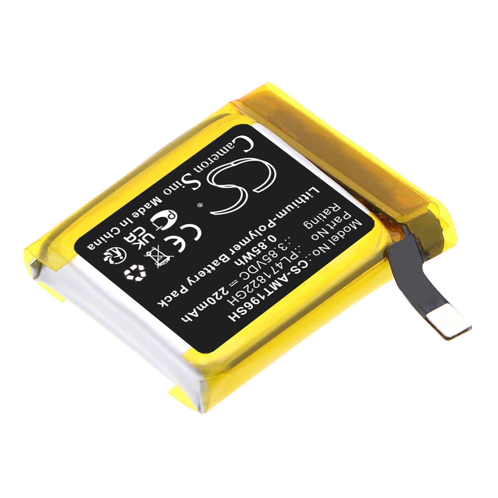 3.85V, Li-Polymer, 220mAh, Battery fits Amazfit A1969, GTS 2E, 0.85Wh Smartwatch Cameron Sino Technology Limited