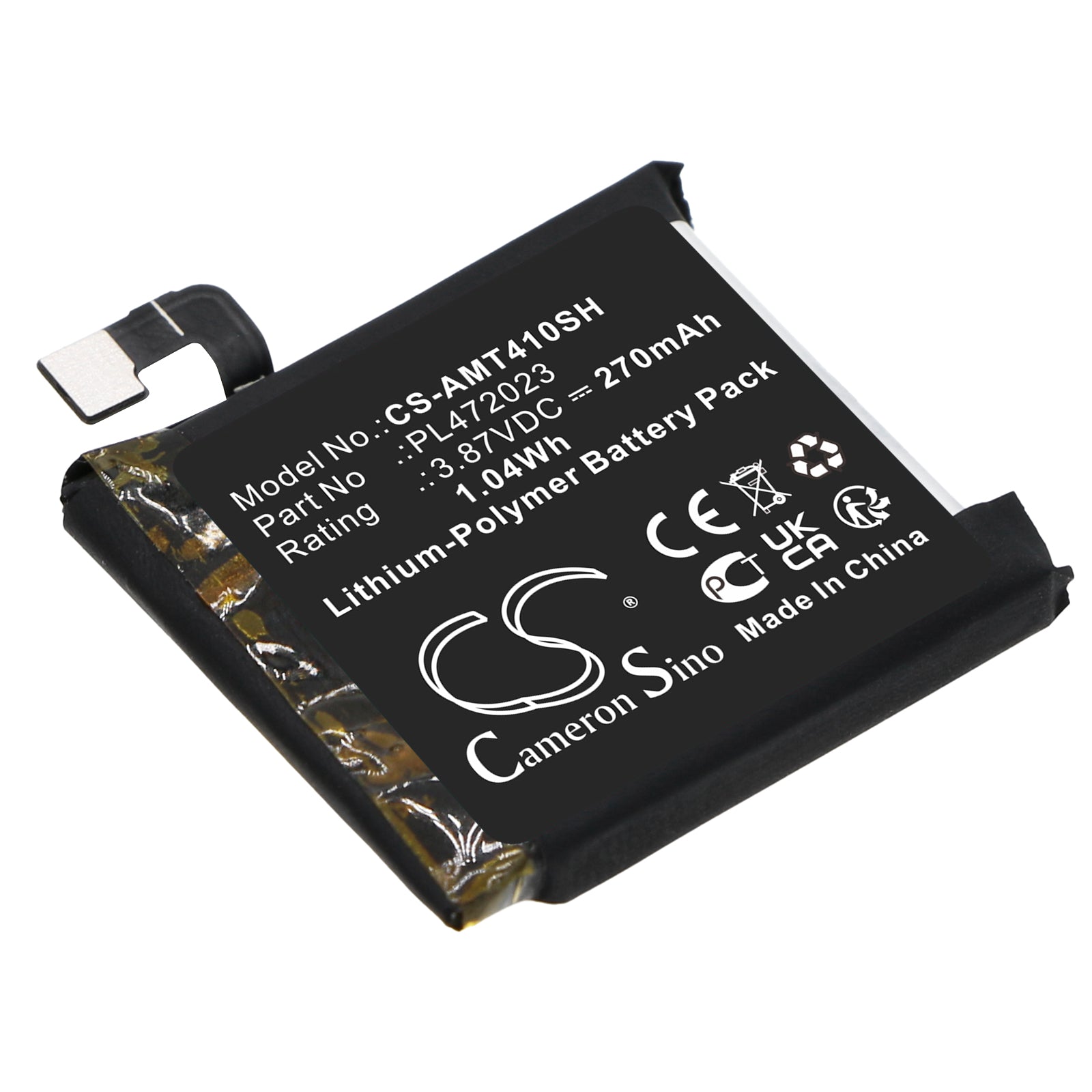 Li-Polymer, Smartwatch Battery fits Amazfit Gts 4 Mini, 3.87V, 270mAh Smartwatch Cameron Sino Technology Limited