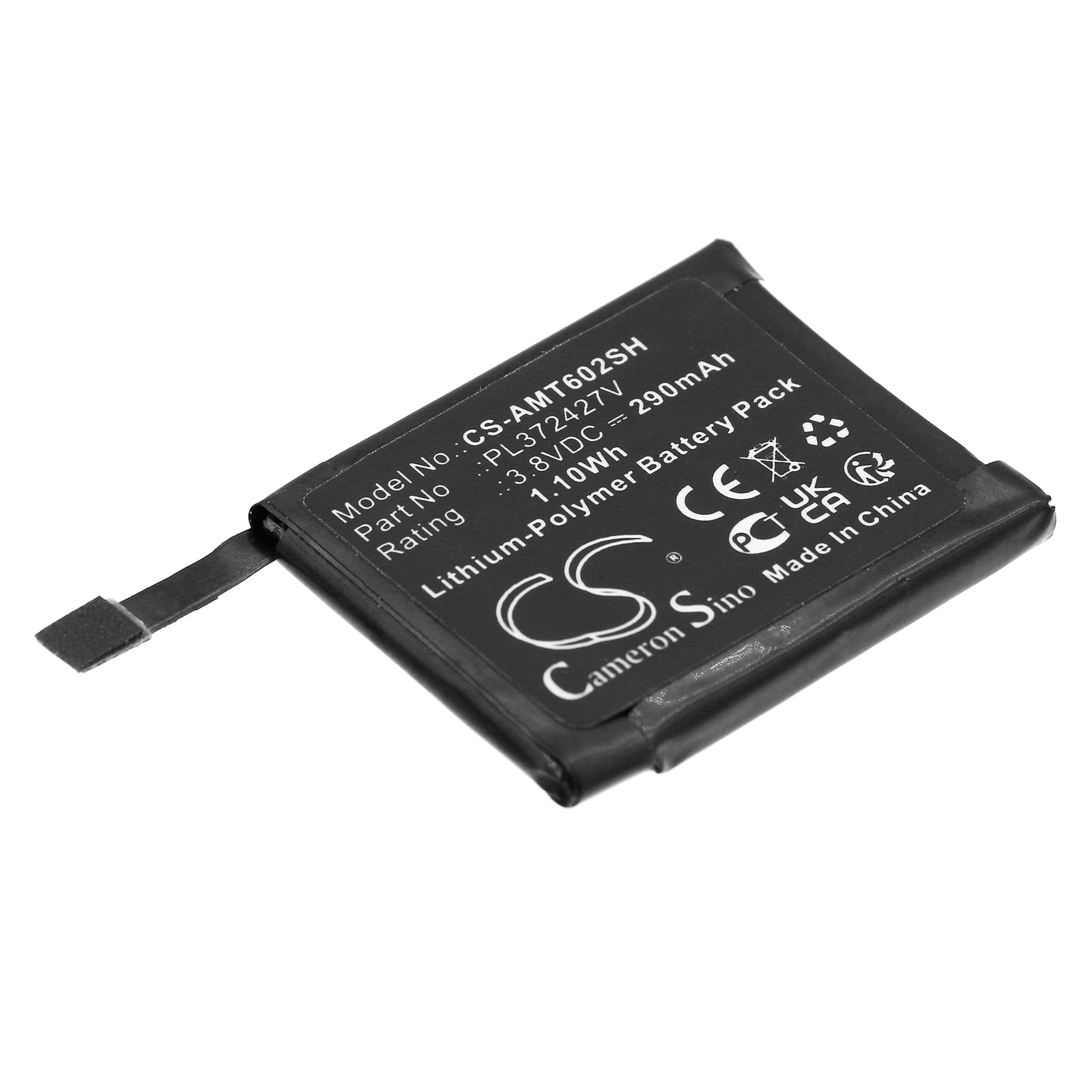 Li-Polymer, Smartwatch Battery fits Amazfit A1602, A1612, 3.8V, 290mAh Smartwatch Cameron Sino Technology Limited