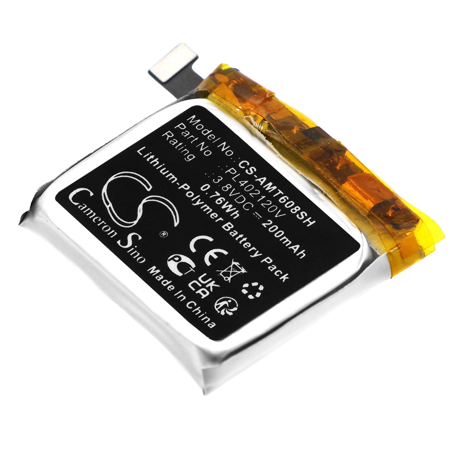 Li-Polymer, Smartwatch Battery fits Amazfit A1608, Bip, 3.8V, 200mAh Smartwatch Cameron Sino Technology Limited