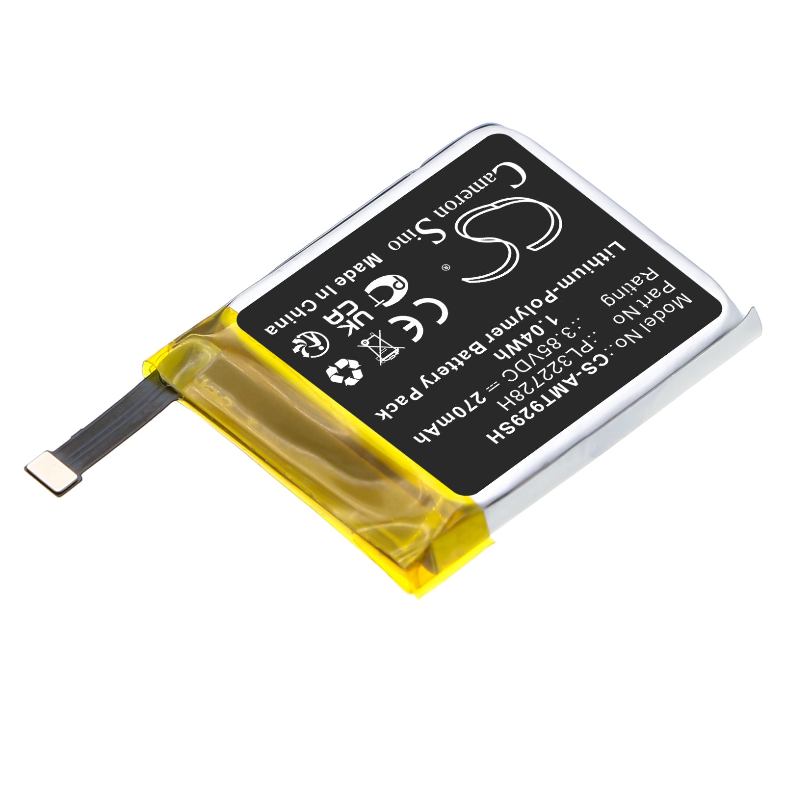 3.85V, Li-Polymer, 270mAh, Battery fits Amazfit A1929, Stratos 3, 1.04Wh Smartwatch Cameron Sino Technology Limited