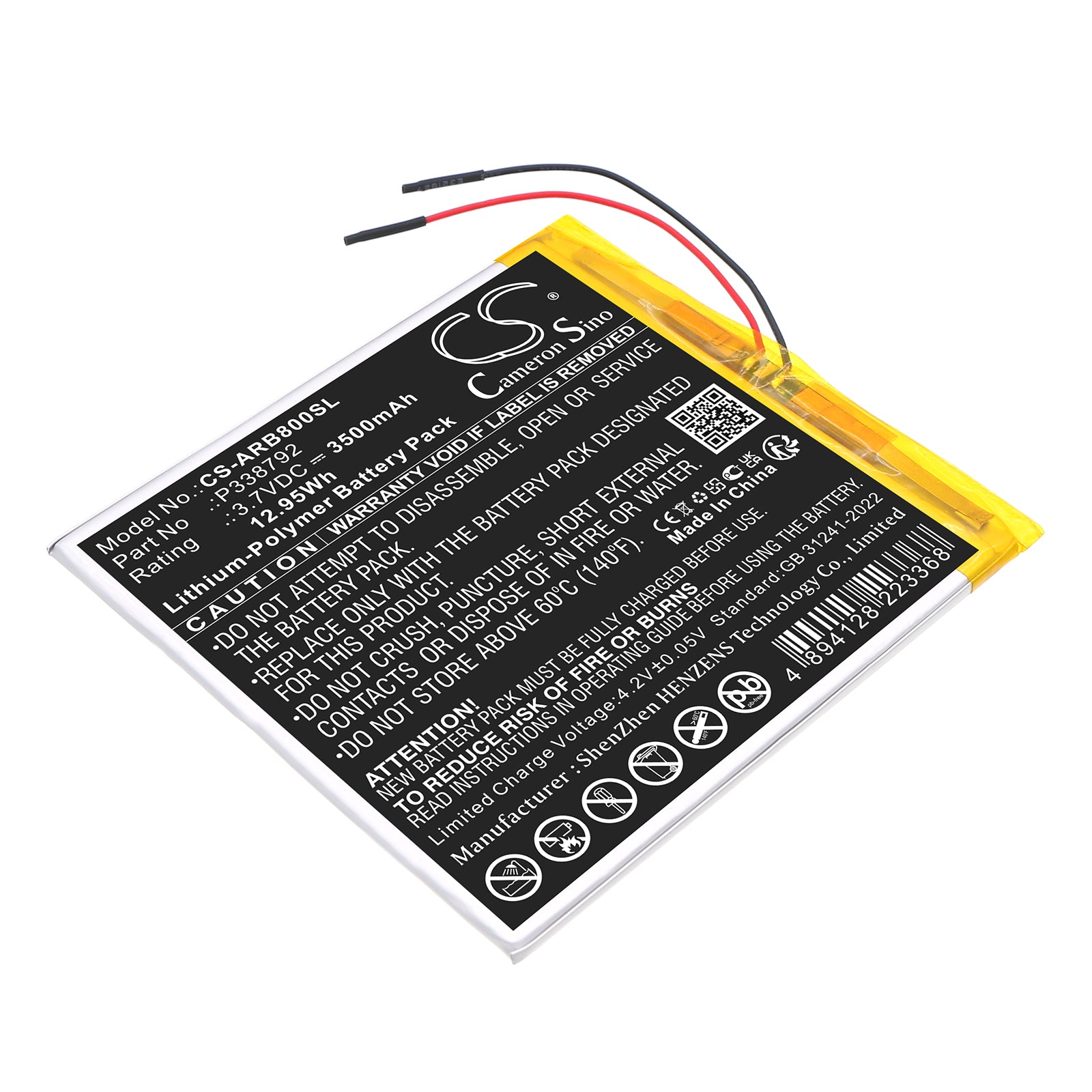 3.7V, Li-Polymer, 3500mAh, Battery fits Archos 8OB Xenon, 12.95Wh Tablet Cameron Sino Technology Limited