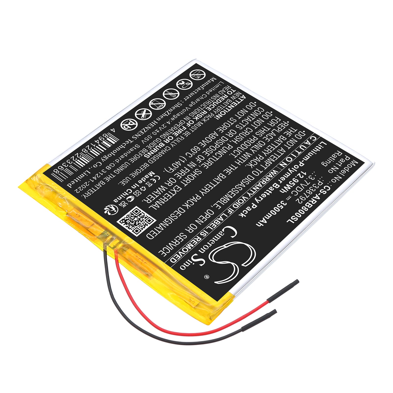 3.7V, Li-Polymer, 3500mAh, Battery fits Archos 8OB Xenon, 12.95Wh Tablet Cameron Sino Technology Limited