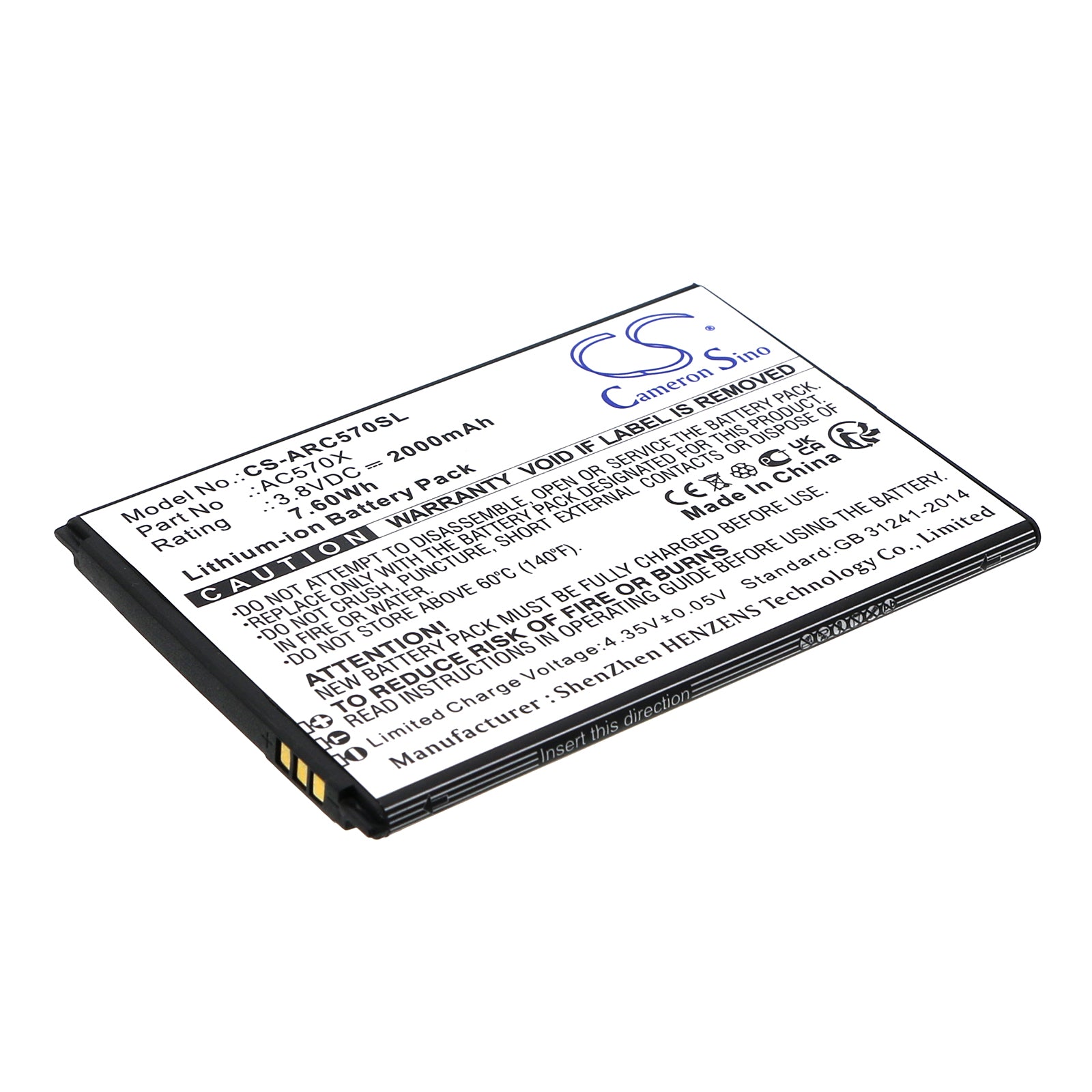 Li-ion, Mobile, SmartPhone Battery fits Archos Oxygen 57, 3.8V, 2000mAh Mobile, SmartPhone Cameron Sino Technology Limited