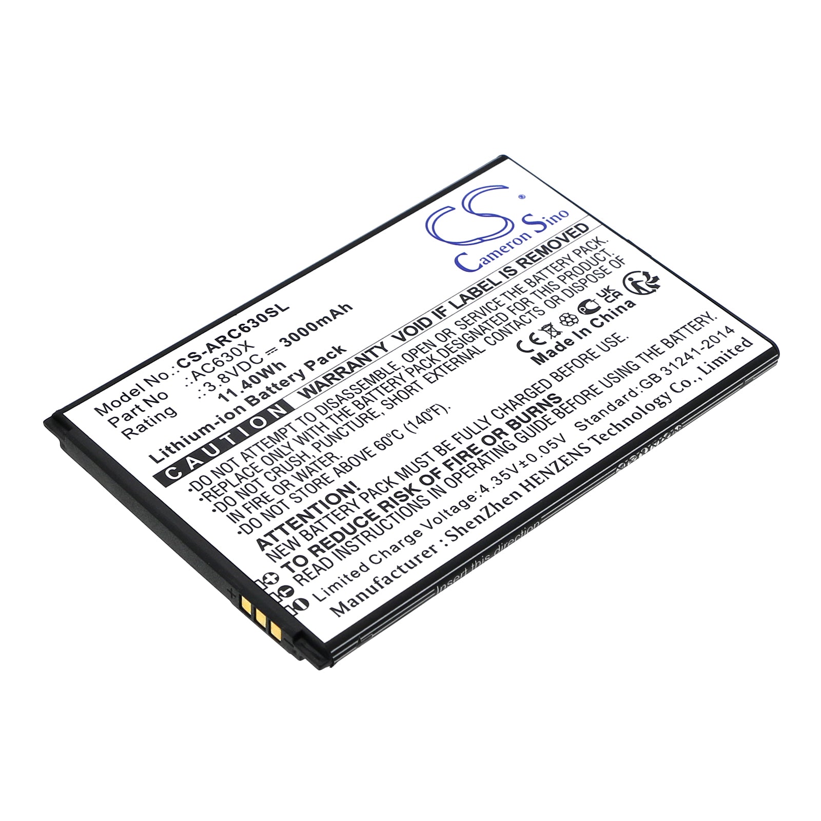 Li-ion, Mobile, SmartPhone Battery fits Archos Oxygen 63, 3.8V, 3000mAh Mobile, SmartPhone Cameron Sino Technology Limited