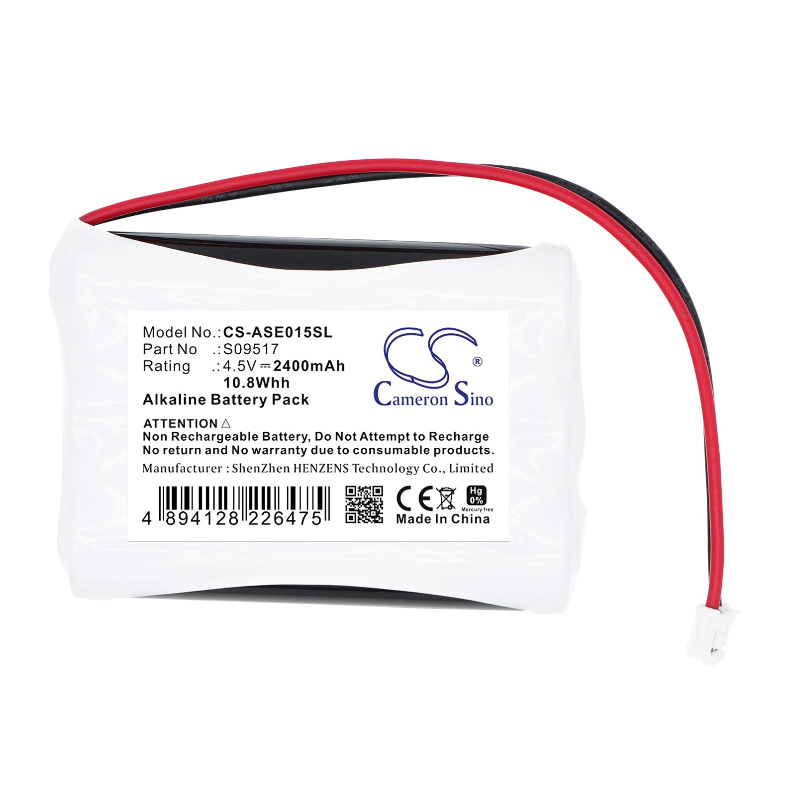 4.5V, Alkaline, 2400mAh, Battery fits Assa Abloy EG.086, EG.090, 10.8Wh Smart Home Cameron Sino Technology Limited