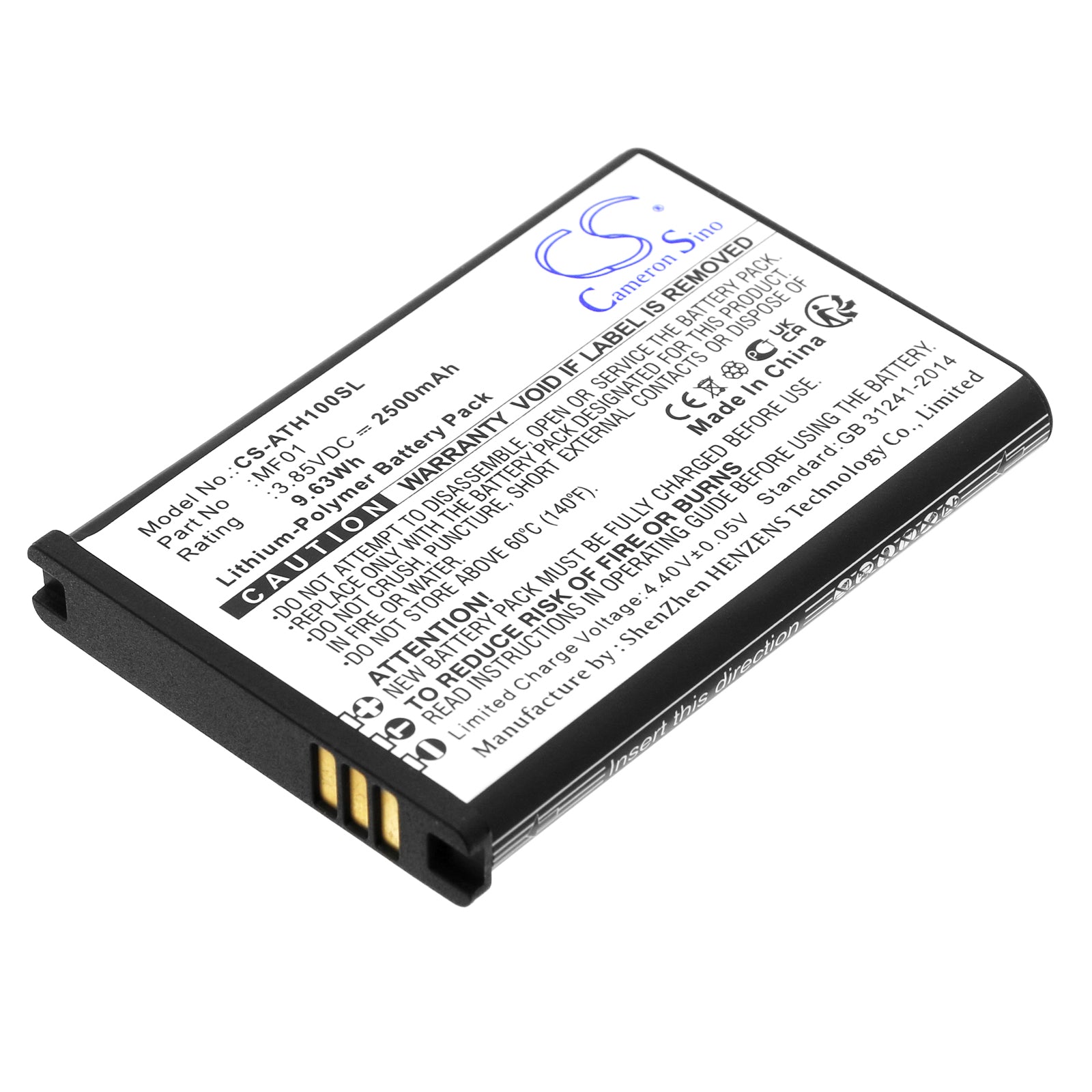 Li-Polymer, Hotspot Battery fits At&t Ct2mhs01, T-mobile Hotspot Tmo Hs1, 3.85V, 2500mAh Hotspot Cameron Sino Technology Limited