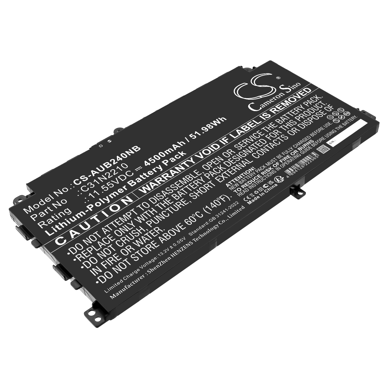11.55V, Li-Polymer, 4500mAh, Battery fits Asus B2402CVA, B2402CVA-EB0248, 51.98Wh Notebook, Laptop Cameron Sino Technology Limited