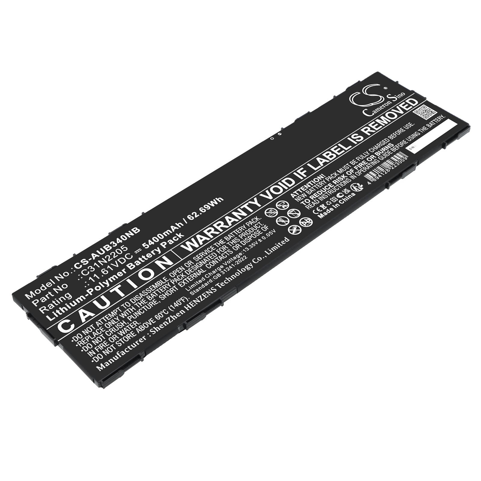 11.61V, Li-Polymer, 5400mAh, Battery fits Asus B3404CV, CM3401FFA, 62.69Wh Notebook, Laptop Cameron Sino Technology Limited