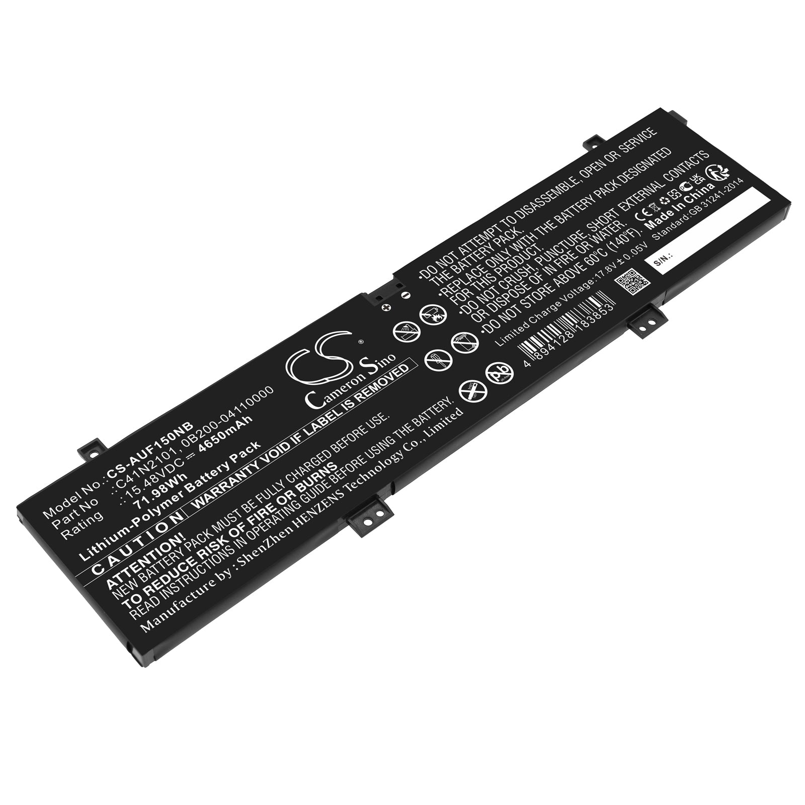 Li-Polymer, Notebook, Laptop Battery fits Asus Rog Zephyrus G14 Ga402, Rog Zephyrus G14 Ga402r, 15.48V, 4650mAh Notebook, Laptop Cameron Sino Technology Limited