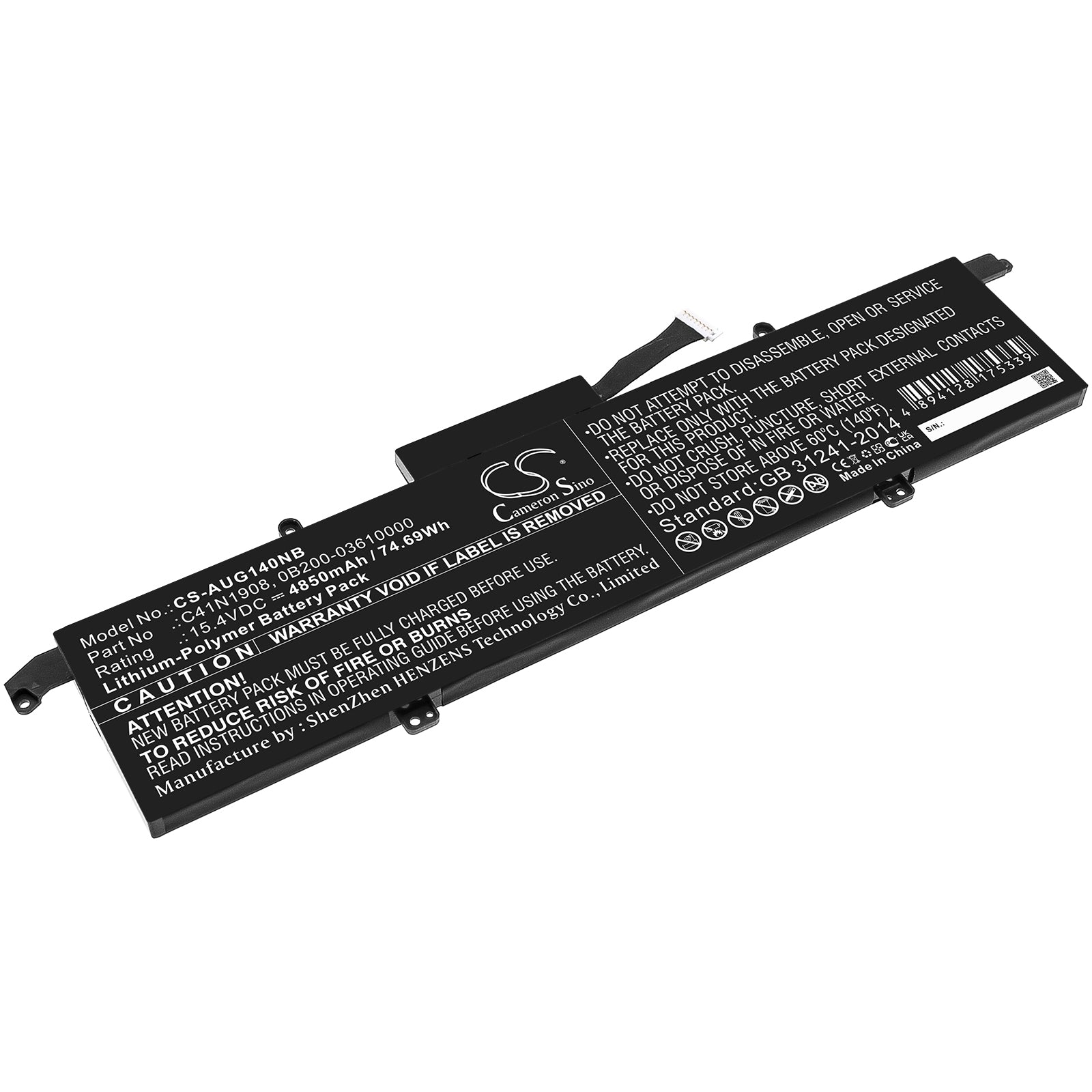 Li-Polymer, Notebook, Laptop Battery fits Asus Rog Zephyrus G14, Rog Zephyrus G14 Ga401ih, 15.4V, 4850mAh Notebook, Laptop Cameron Sino Technology Limited