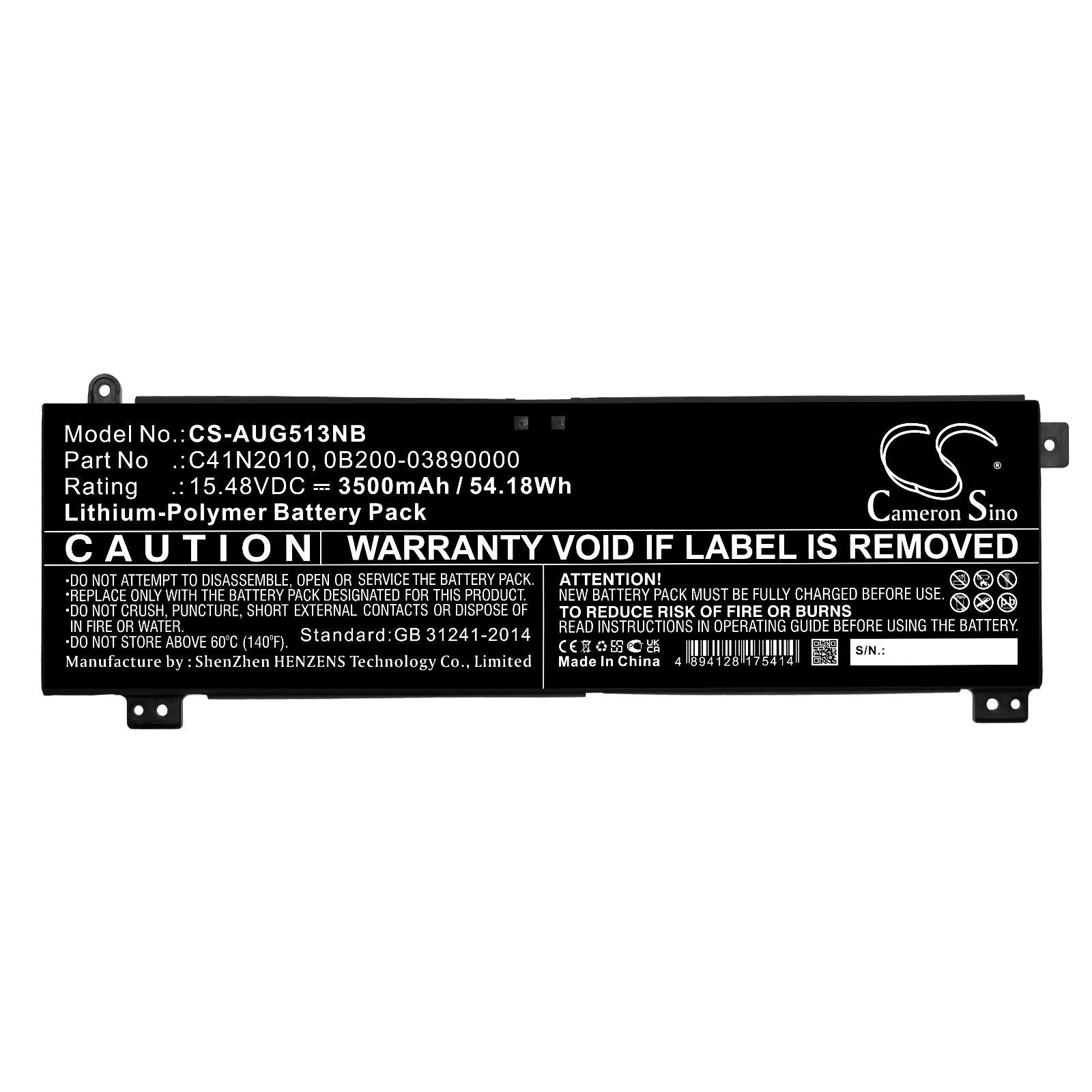 Li-Polymer, Notebook, Laptop Battery fits Asus Rog Strix G15 G513ih-hn002, Rog Strix G15 G513ih-hn002t, 15.48V, 3500mAh Notebook, Laptop Cameron Sino Technology Limited