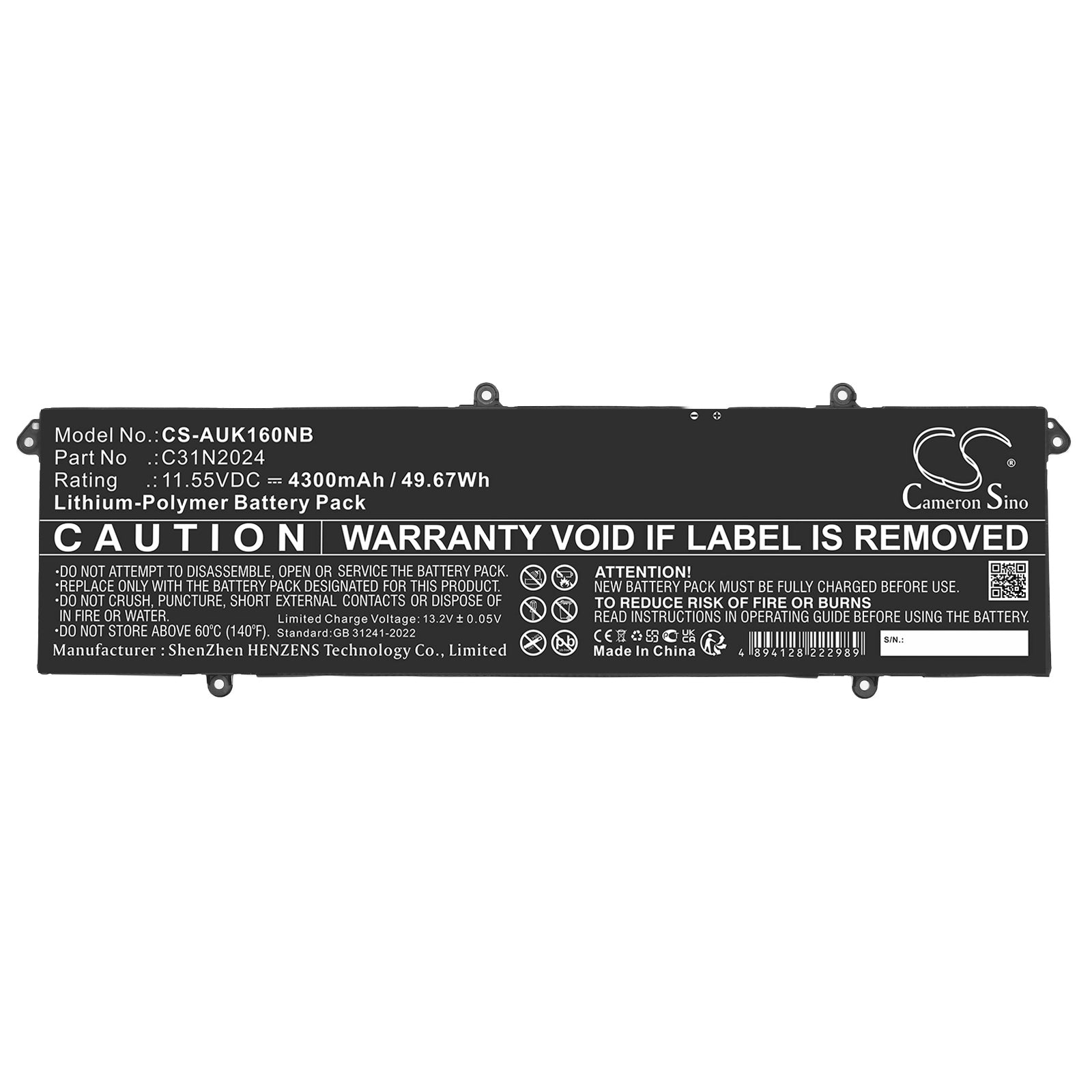 11.55V, Li-Polymer, 4300mAh, Battery fits Asus VivoBook 16X K3605VC, VivoBook 16X K3605VC-AS96, 49.67Wh Notebook, Laptop Cameron Sino Technology Limited