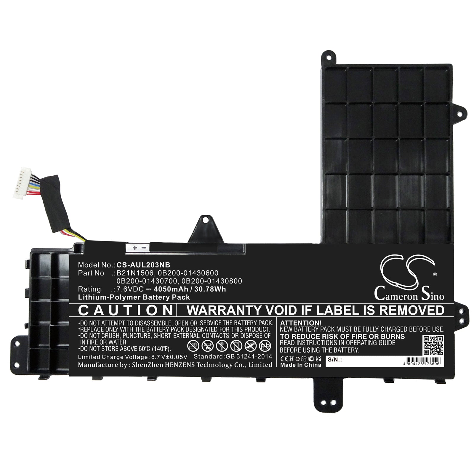 Li-Polymer, Notebook, Laptop Battery fits Asus E502na-2a, E502na-2b, 7.6V, 4050mAh CS-AUL203NB Notebook, Laptop Cameron Sino Technology Limited