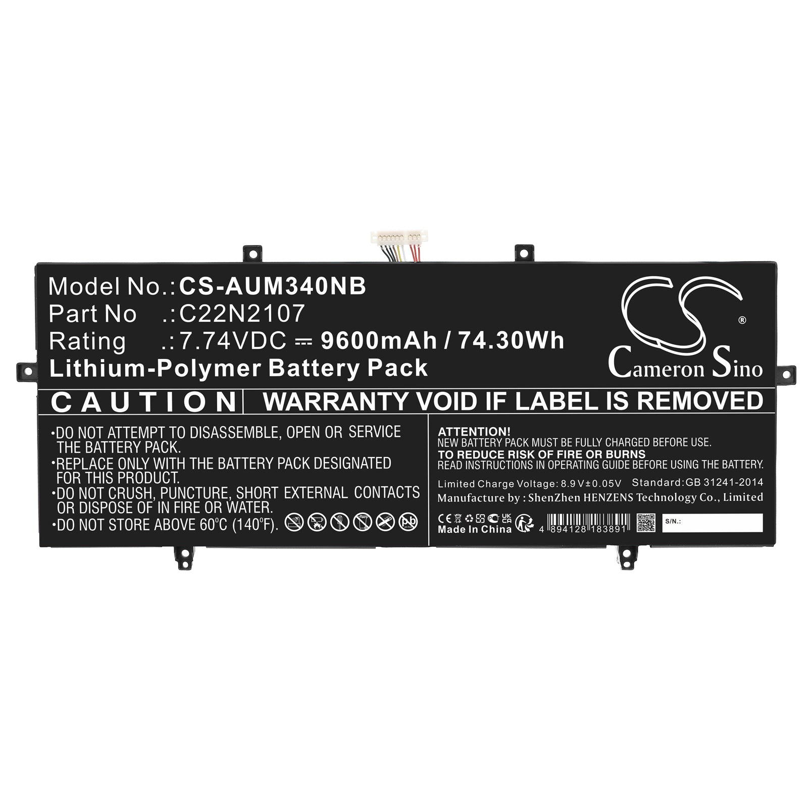Li-Polymer, Notebook, Laptop Battery fits Asus Zenbook 14 2022 Ux4302za, Zenbook 14 Oled Um3402, 7.74V, 9600mAh Notebook, Laptop Cameron Sino Technology Limited