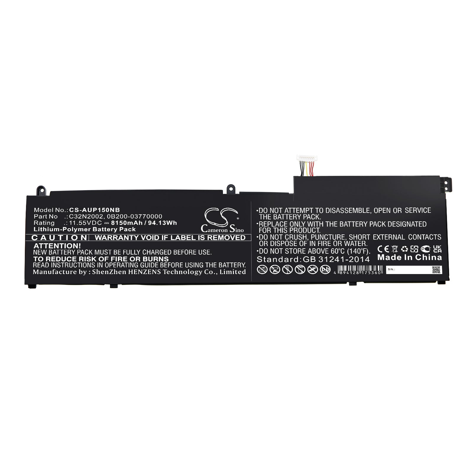Li-Polymer, Notebook, Laptop Battery fits Asus Zenbook Flip 15 Ux535li, Zenbook Flip 15 Ux564eh, 11.55V, 8150mAh Notebook, Laptop Cameron Sino Technology Limited
